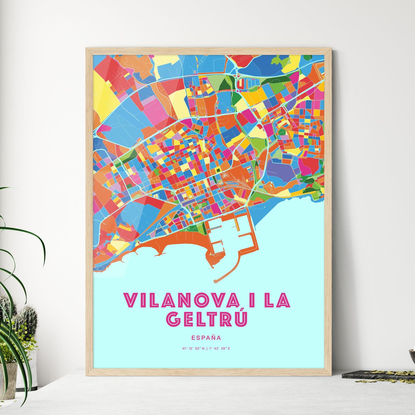 Colorful VILANOVA I LA GELTRÚ SPAIN Fine Art Map Crazy Colors
