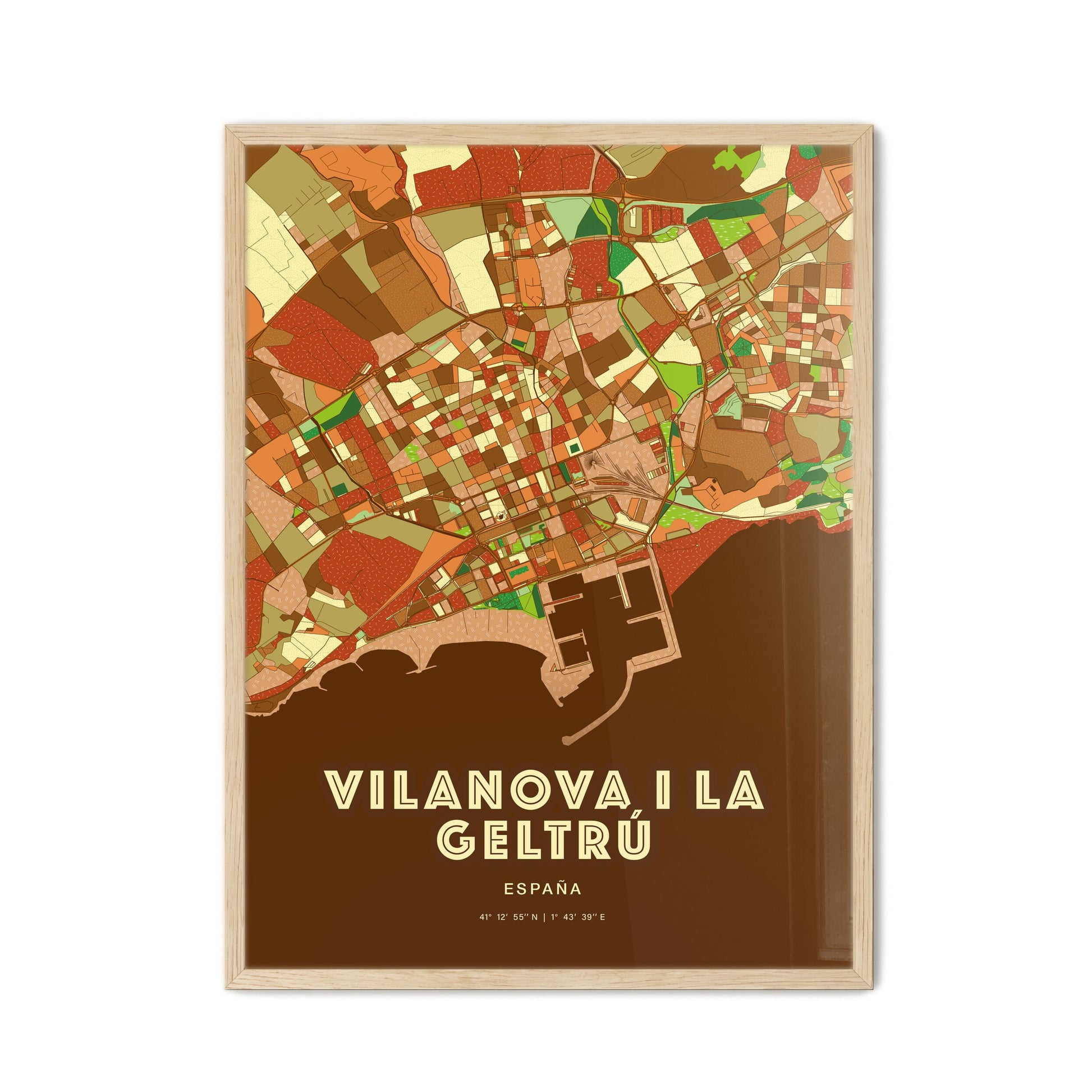 Colorful VILANOVA I LA GELTRÚ SPAIN Fine Art Map Farmhouse