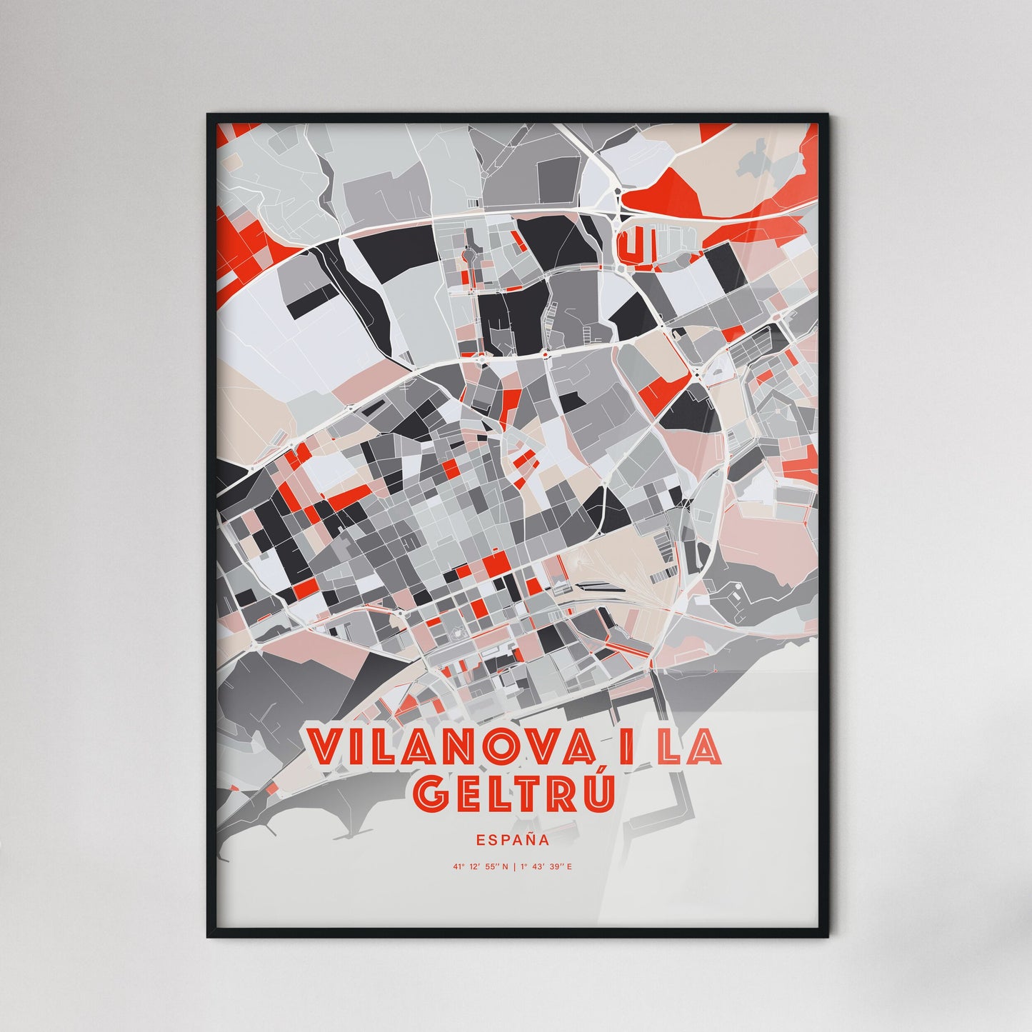 Colorful VILANOVA I LA GELTRÚ SPAIN Fine Art Map Modern