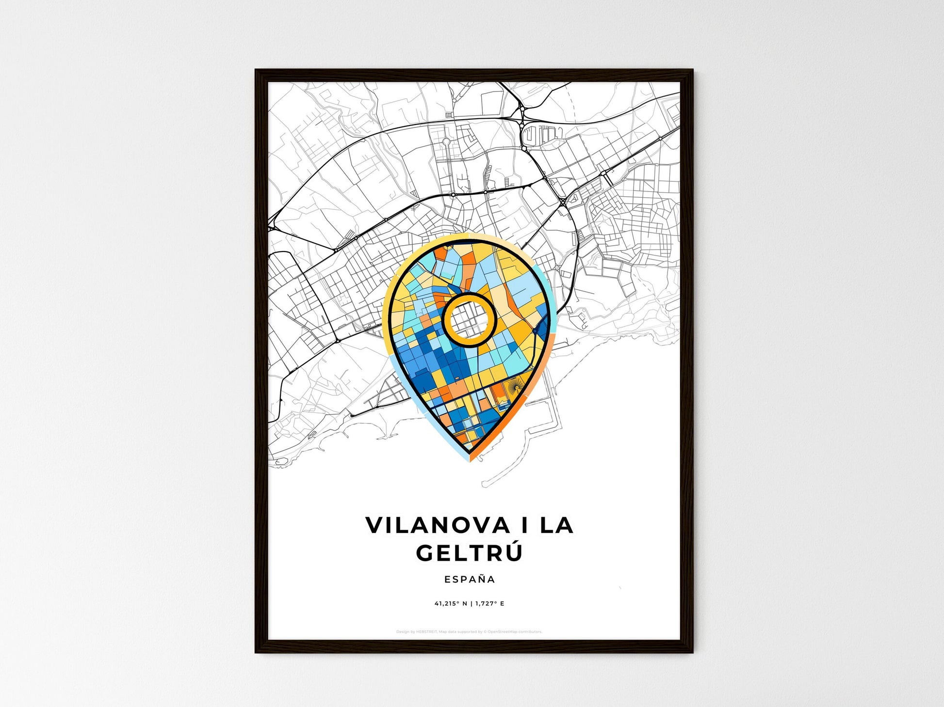 Vilanova I La Geltrú Spain wedding art map with pointer icon