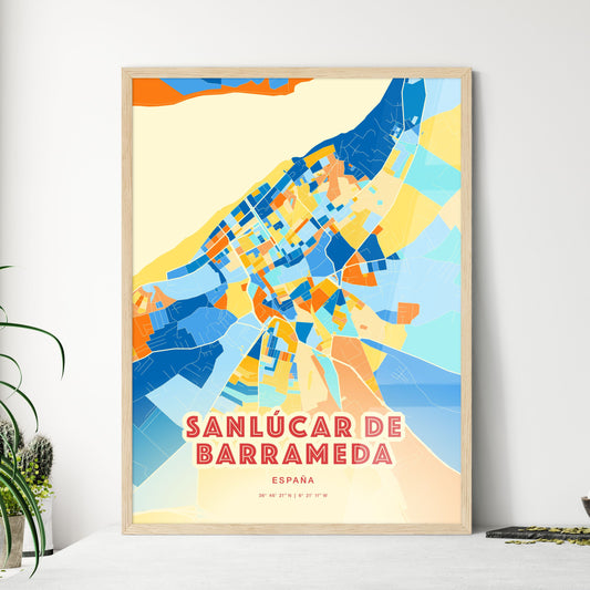 Colorful SANLÚCAR DE BARRAMEDA SPAIN Fine Art Map Blue Orange