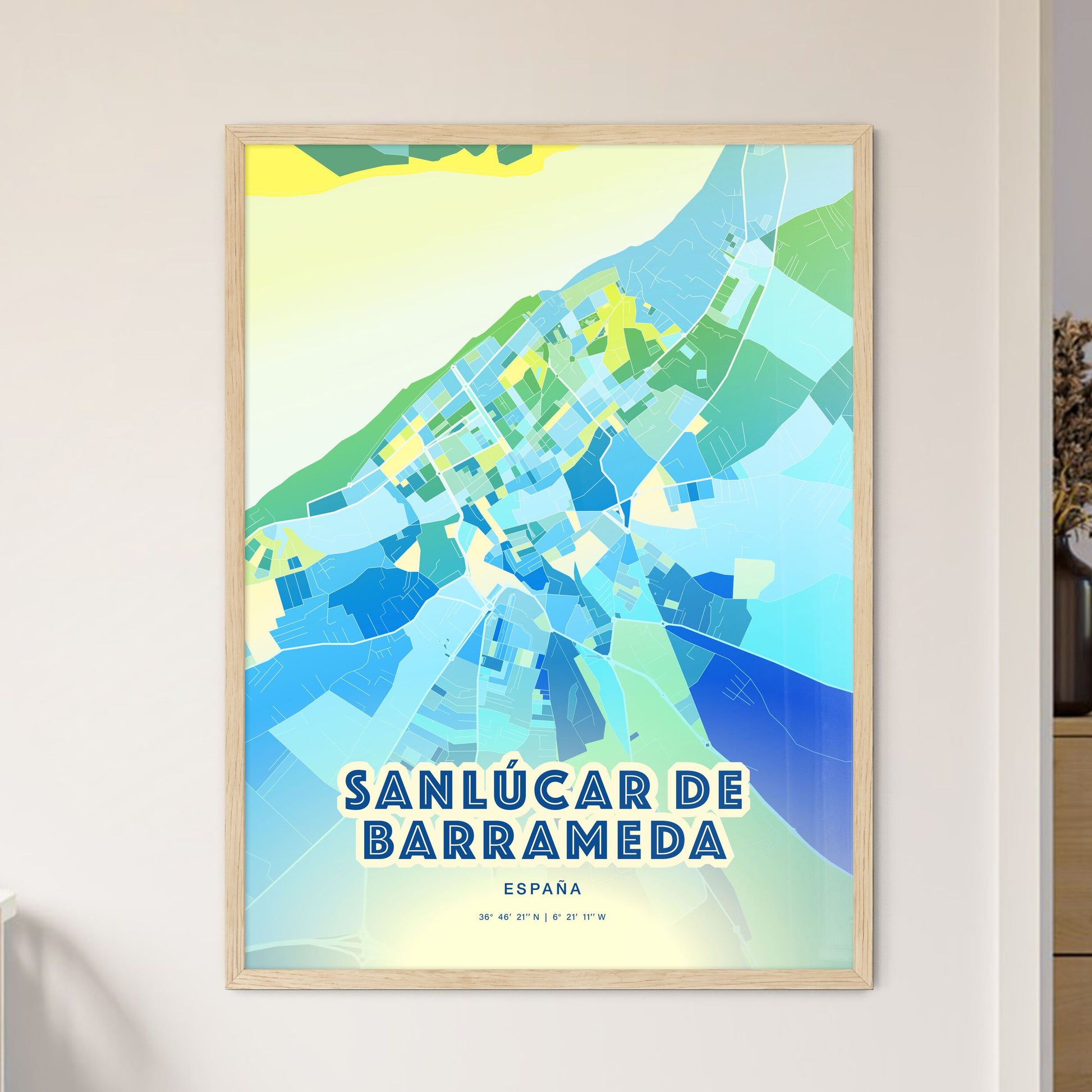 Colorful SANLÚCAR DE BARRAMEDA SPAIN Fine Art Map Cool Blue