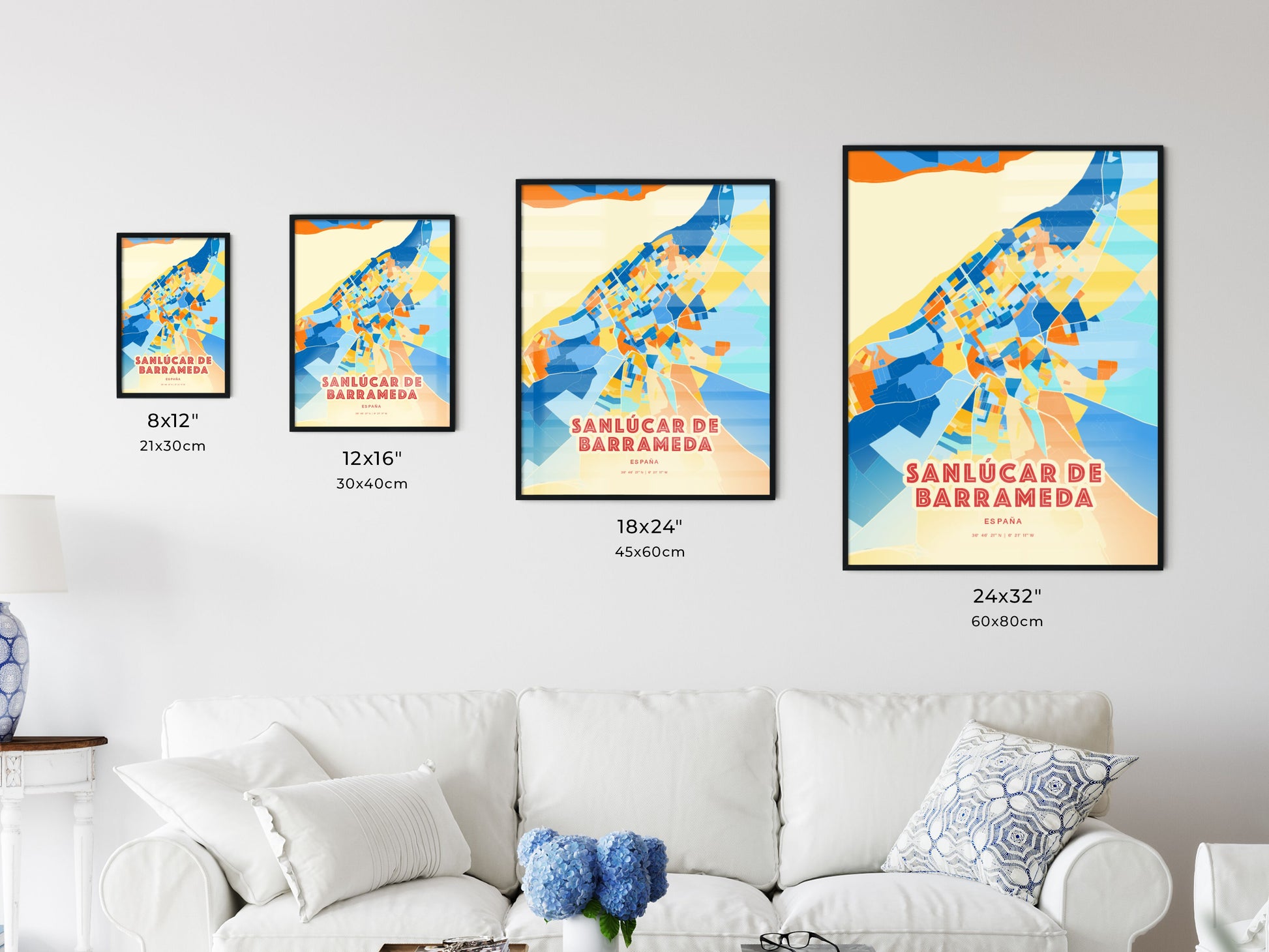 Colorful SANLÚCAR DE BARRAMEDA SPAIN Fine Art Map Blue Orange