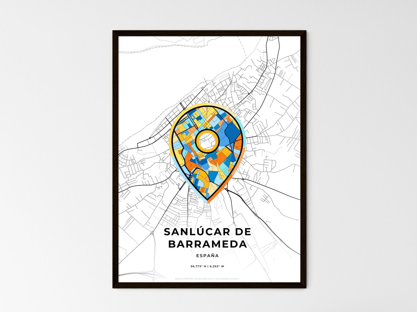 Sanlúcar De Barrameda Spain wedding art map with pointer icon
