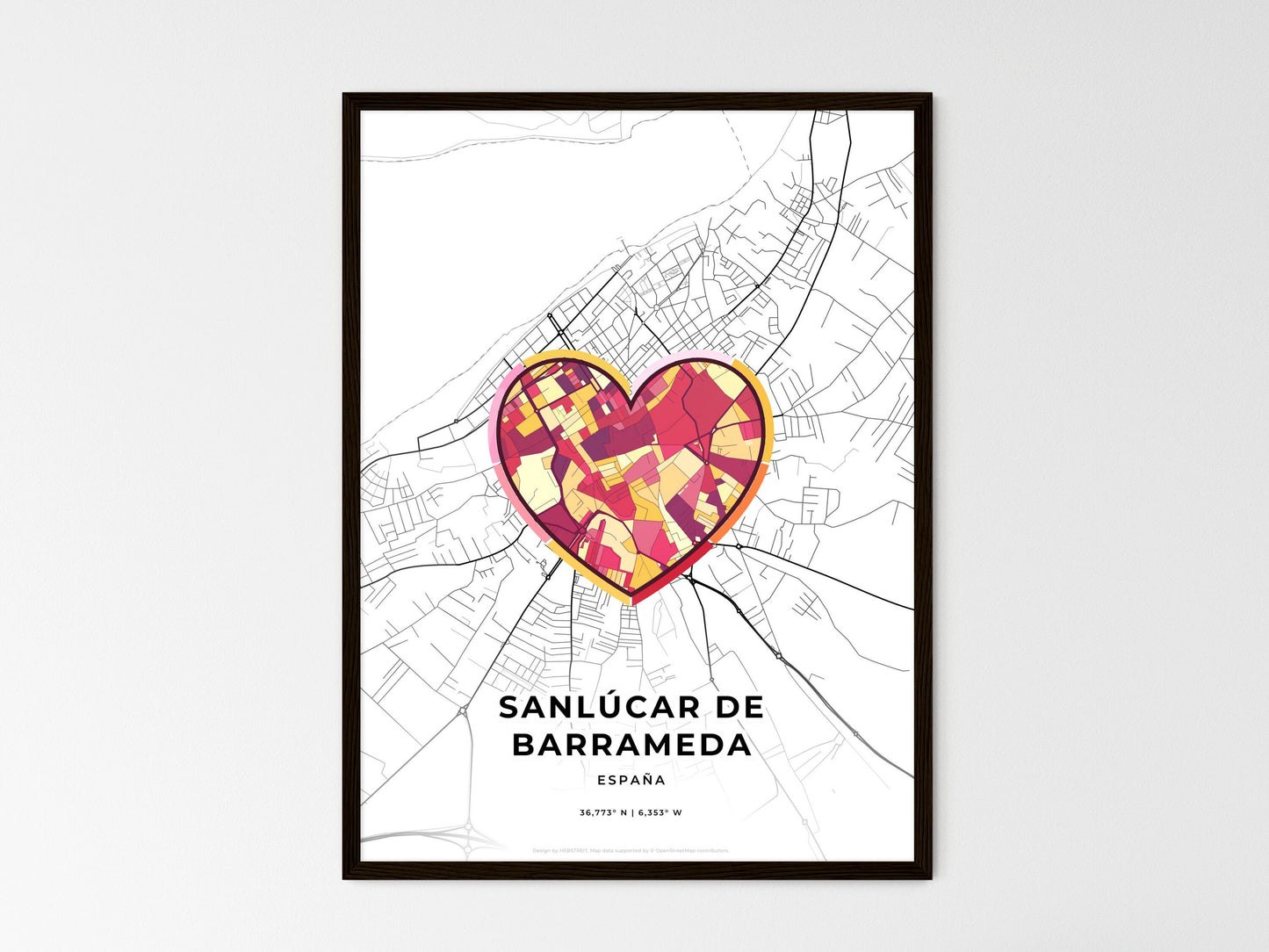 Sanlúcar De Barrameda Spain wedding art map with heart icon