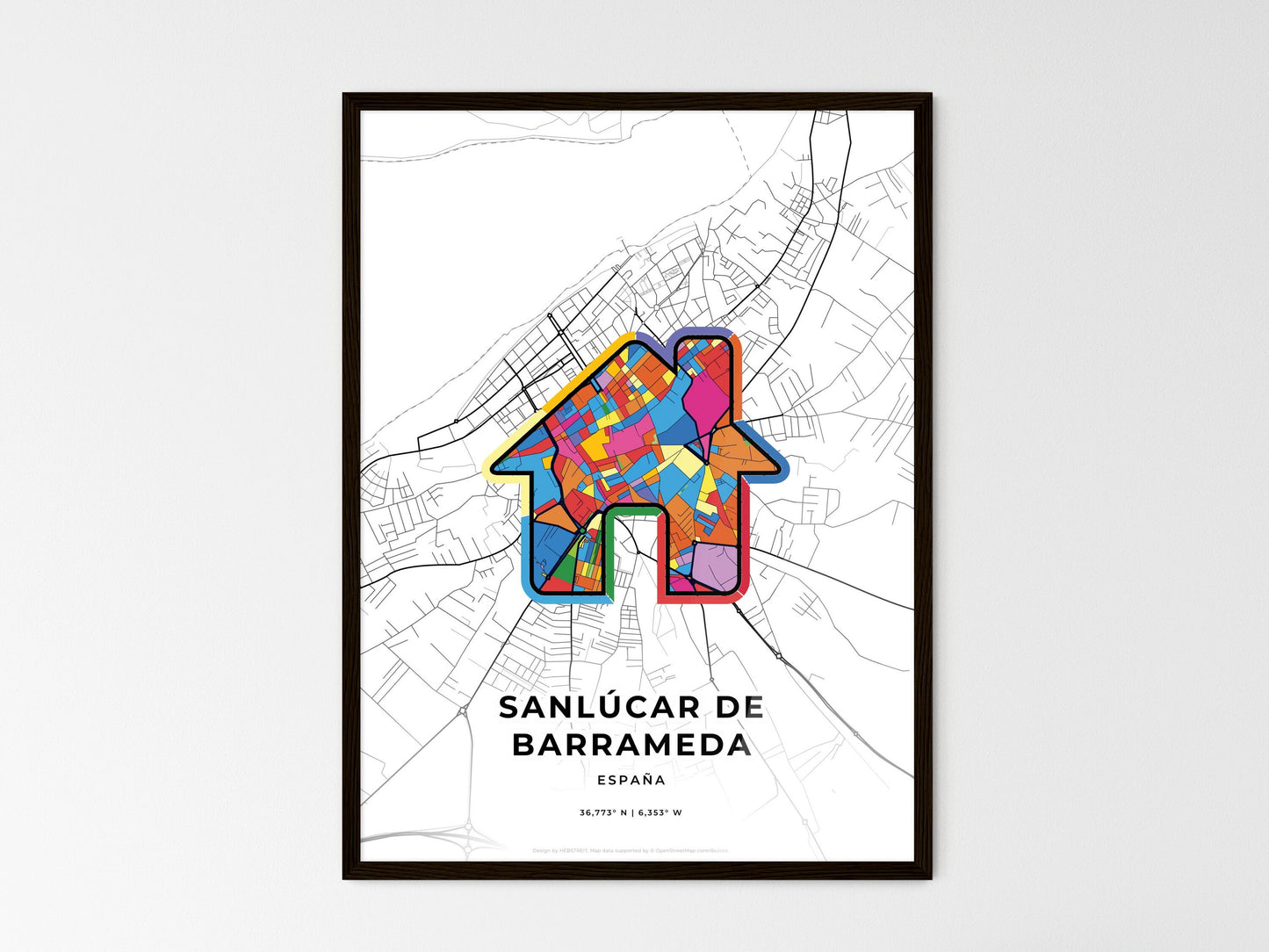 Sanlúcar De Barrameda Spain wedding art map with home icon