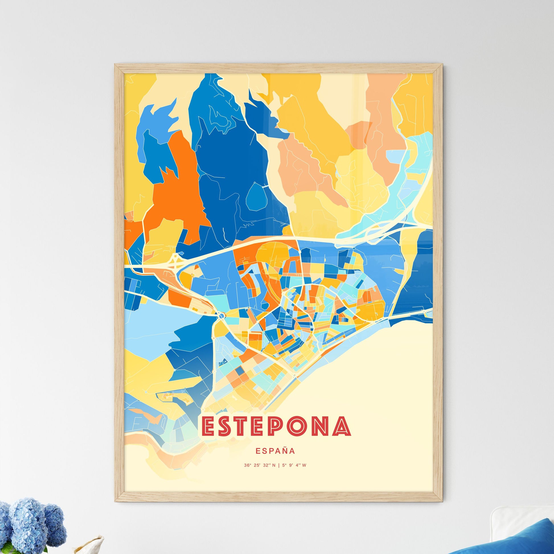 Colorful ESTEPONA SPAIN Fine Art Map Blue Orange