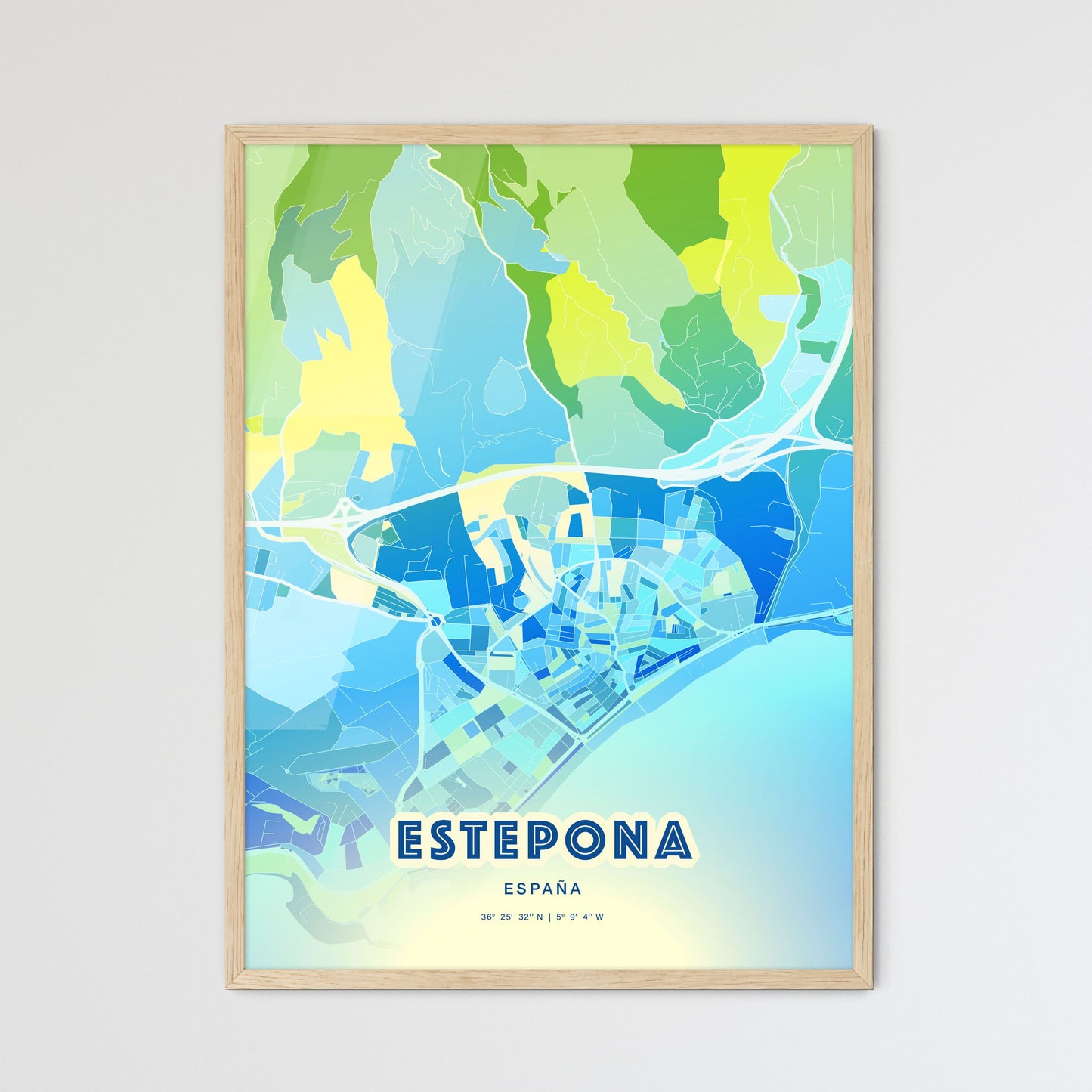 Colorful ESTEPONA SPAIN Fine Art Map Cool Blue