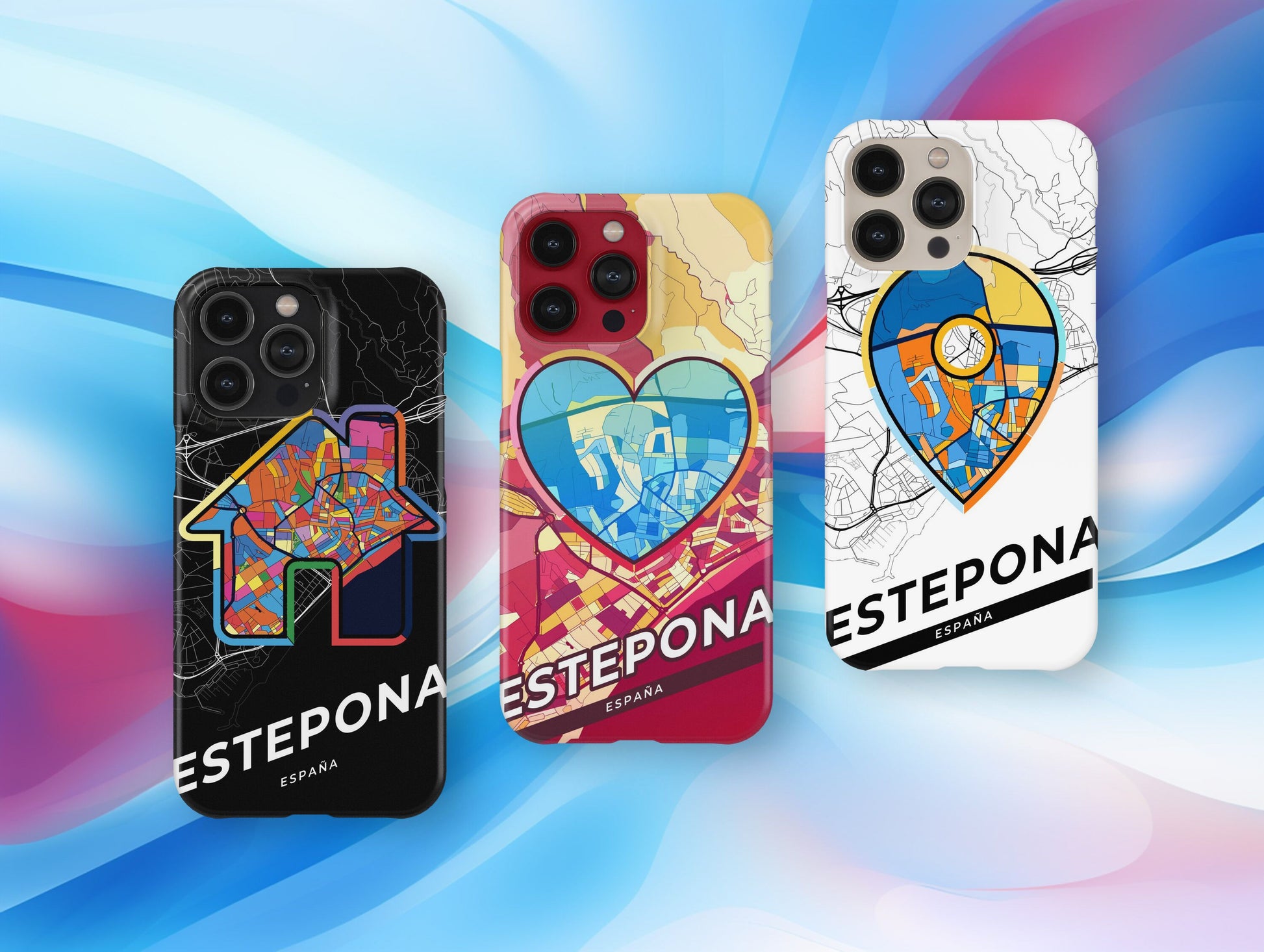 Estepona Spain slim phone case with colorful icon. Birthday, wedding or housewarming gift. Couple match cases.