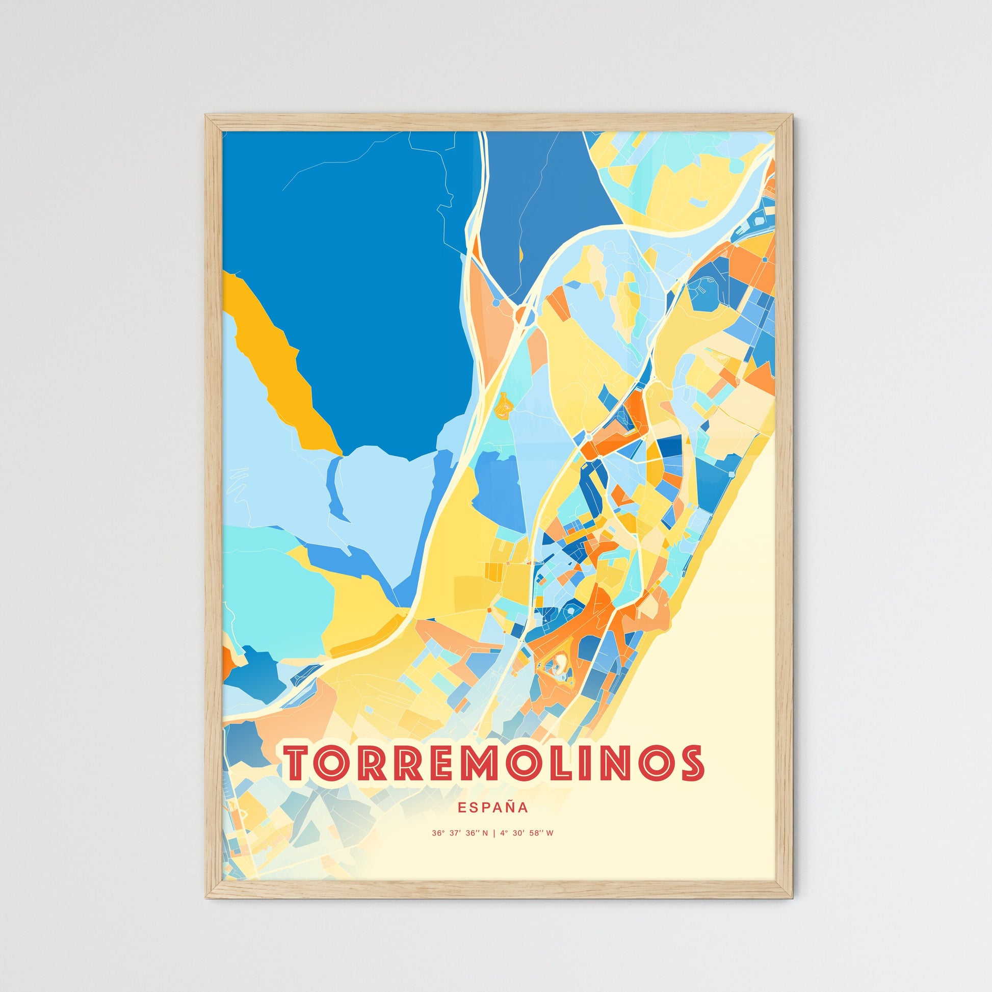 Colorful TORREMOLINOS SPAIN Fine Art Map Blue Orange