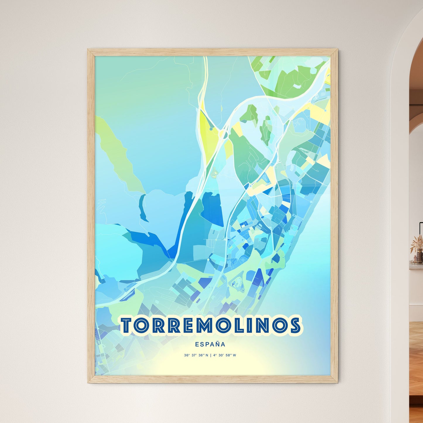 Colorful TORREMOLINOS SPAIN Fine Art Map Cool Blue