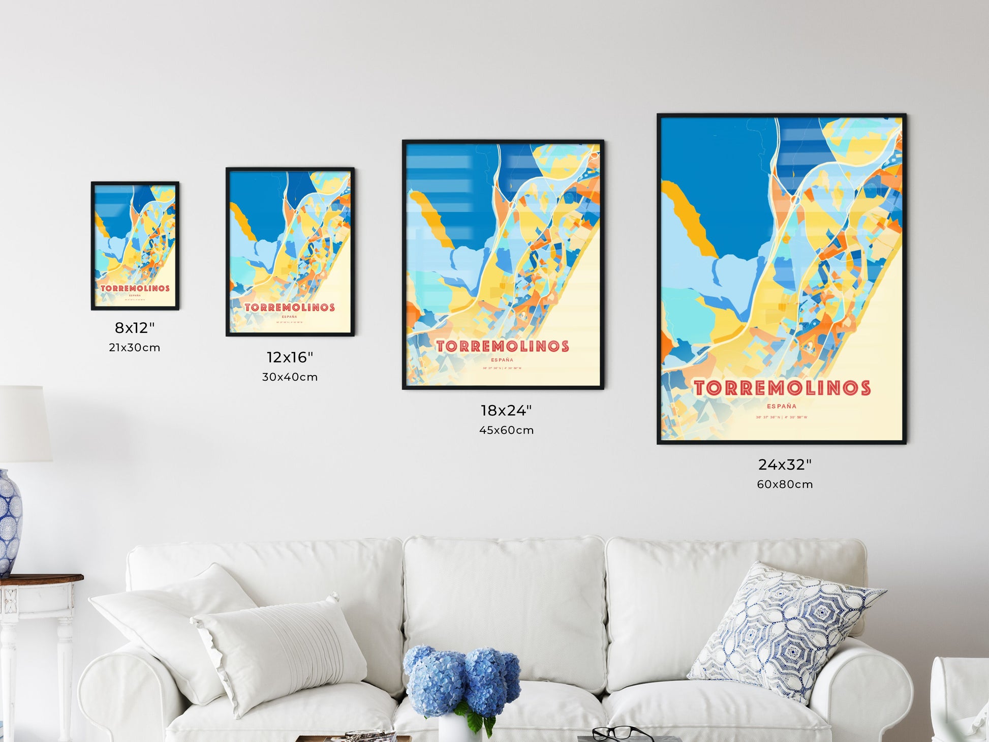 Colorful TORREMOLINOS SPAIN Fine Art Map Blue Orange