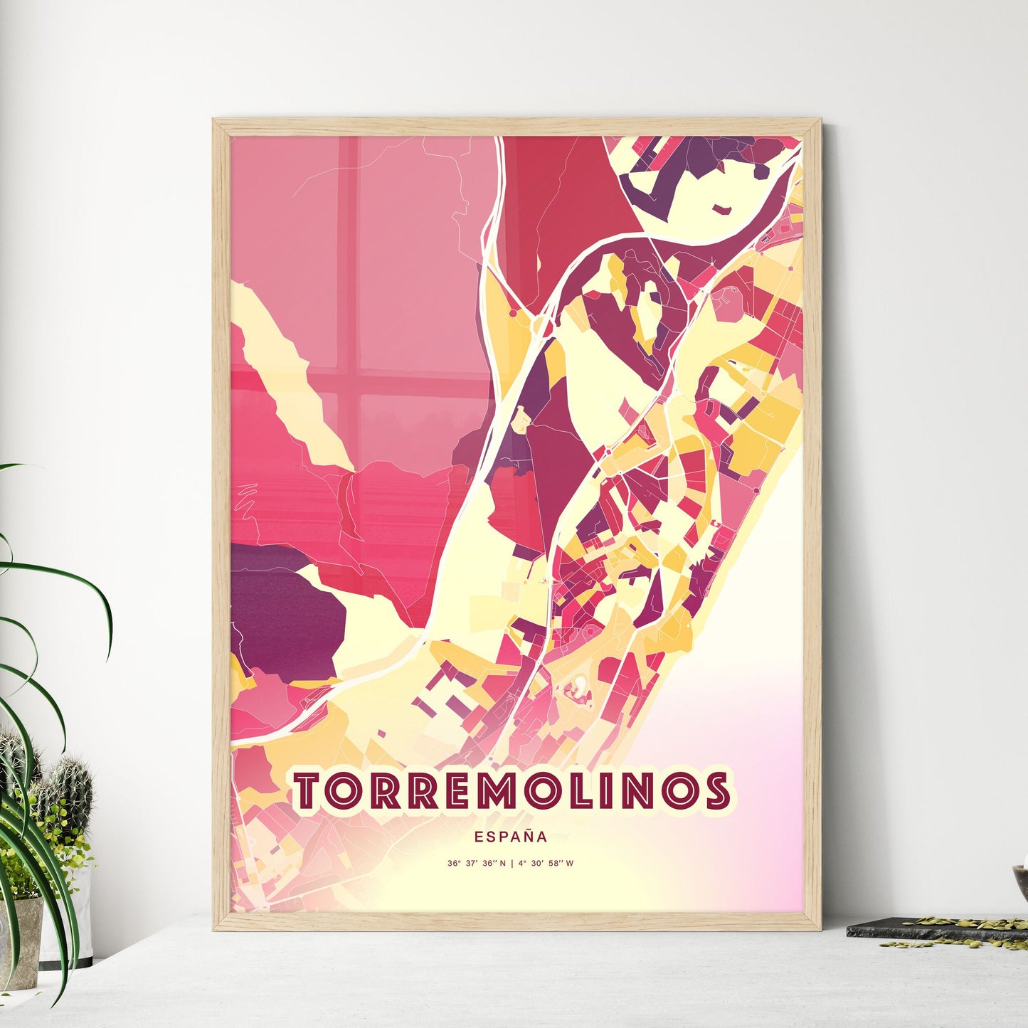 Colorful TORREMOLINOS SPAIN Fine Art Map Hot Red