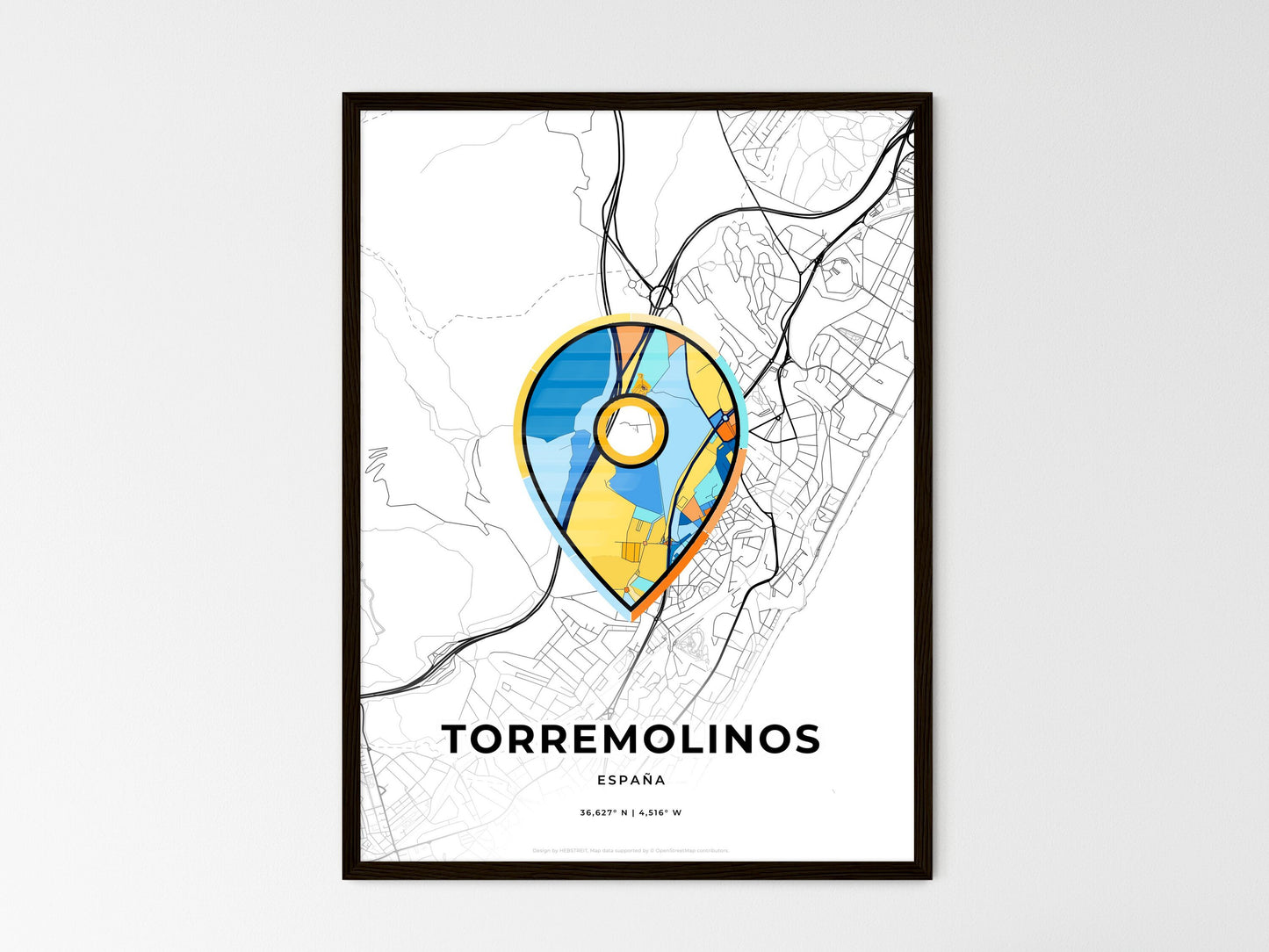 Torremolinos Spain wedding art map with pointer icon