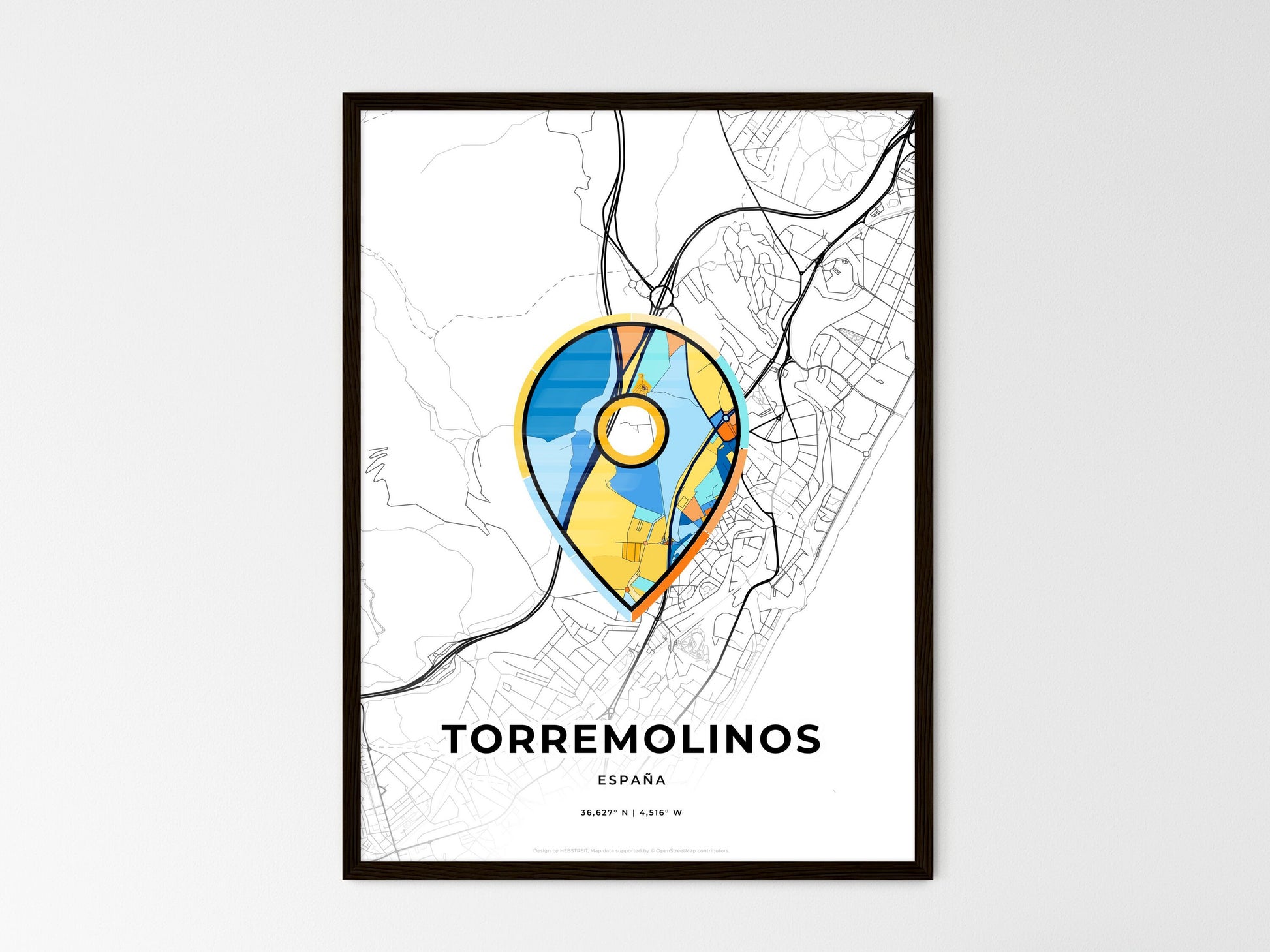 Torremolinos Spain wedding art map with pointer icon