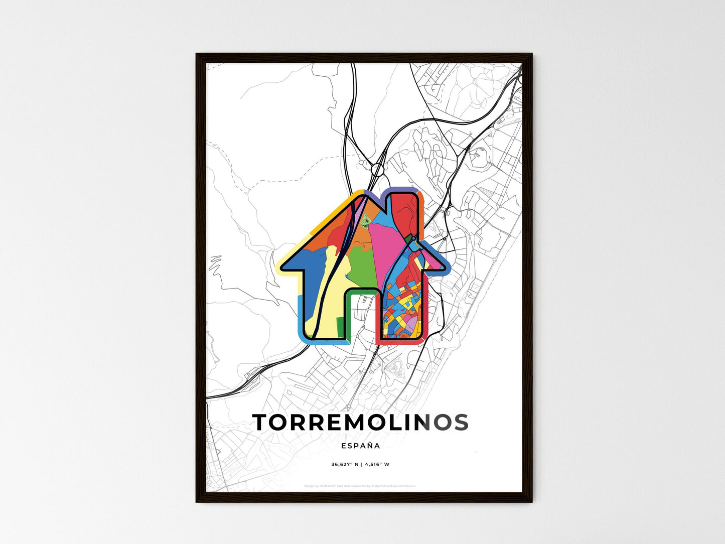Torremolinos Spain wedding art map with home icon
