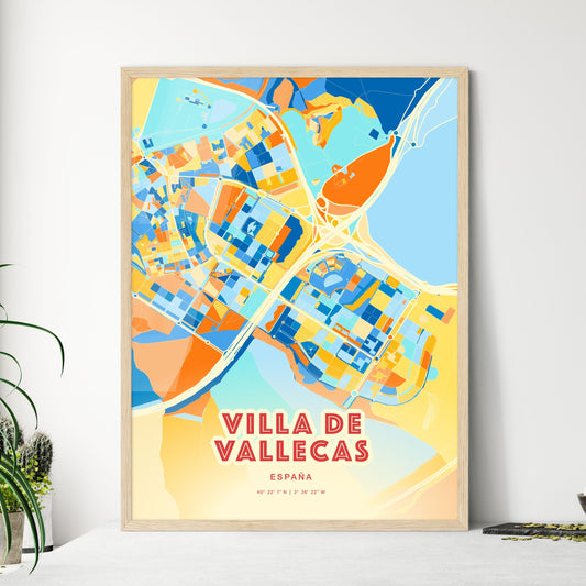 Colorful VILLA DE VALLECAS SPAIN Fine Art Map Blue Orange