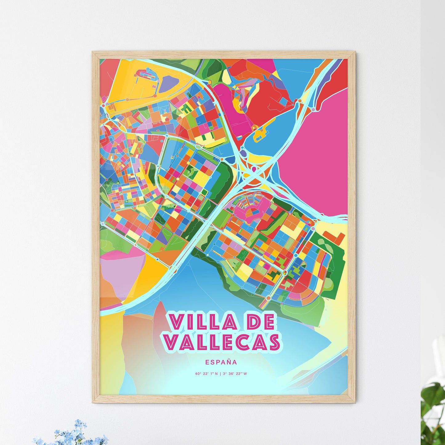 Colorful VILLA DE VALLECAS SPAIN Fine Art Map Crazy Colors