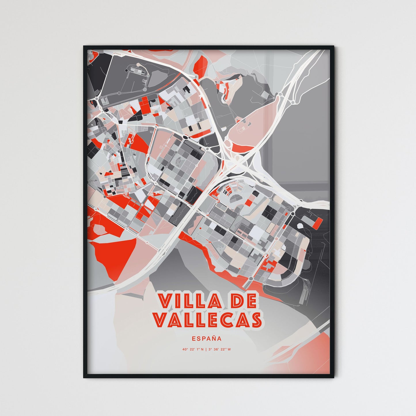 Colorful VILLA DE VALLECAS SPAIN Fine Art Map Modern