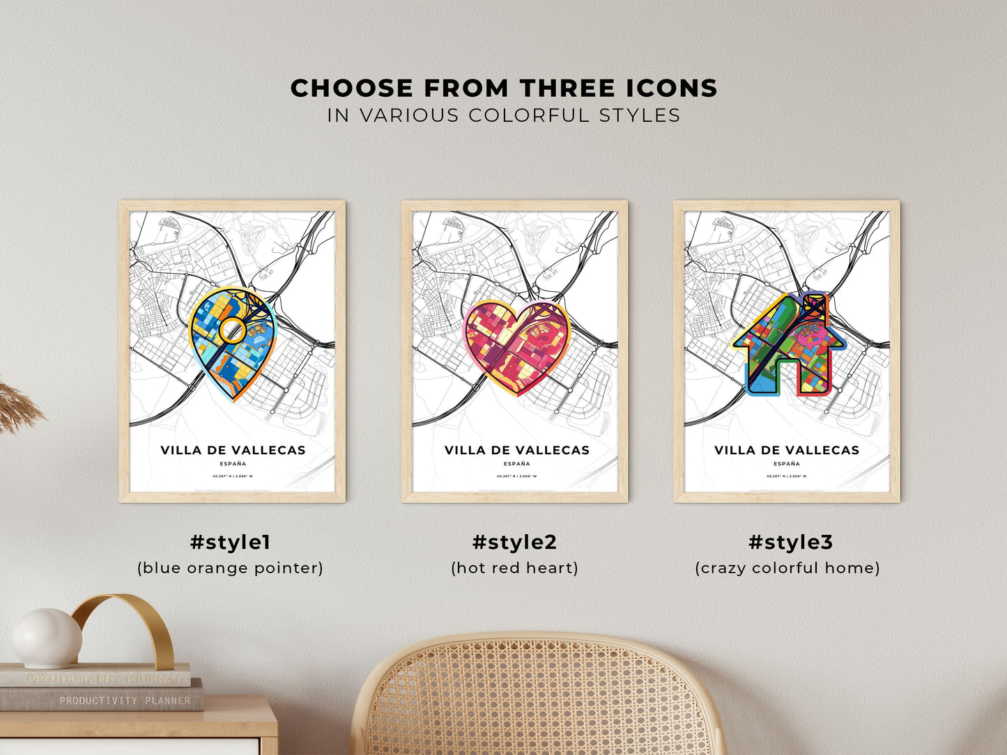 Villa De Vallecas Spain maps with colorful icons