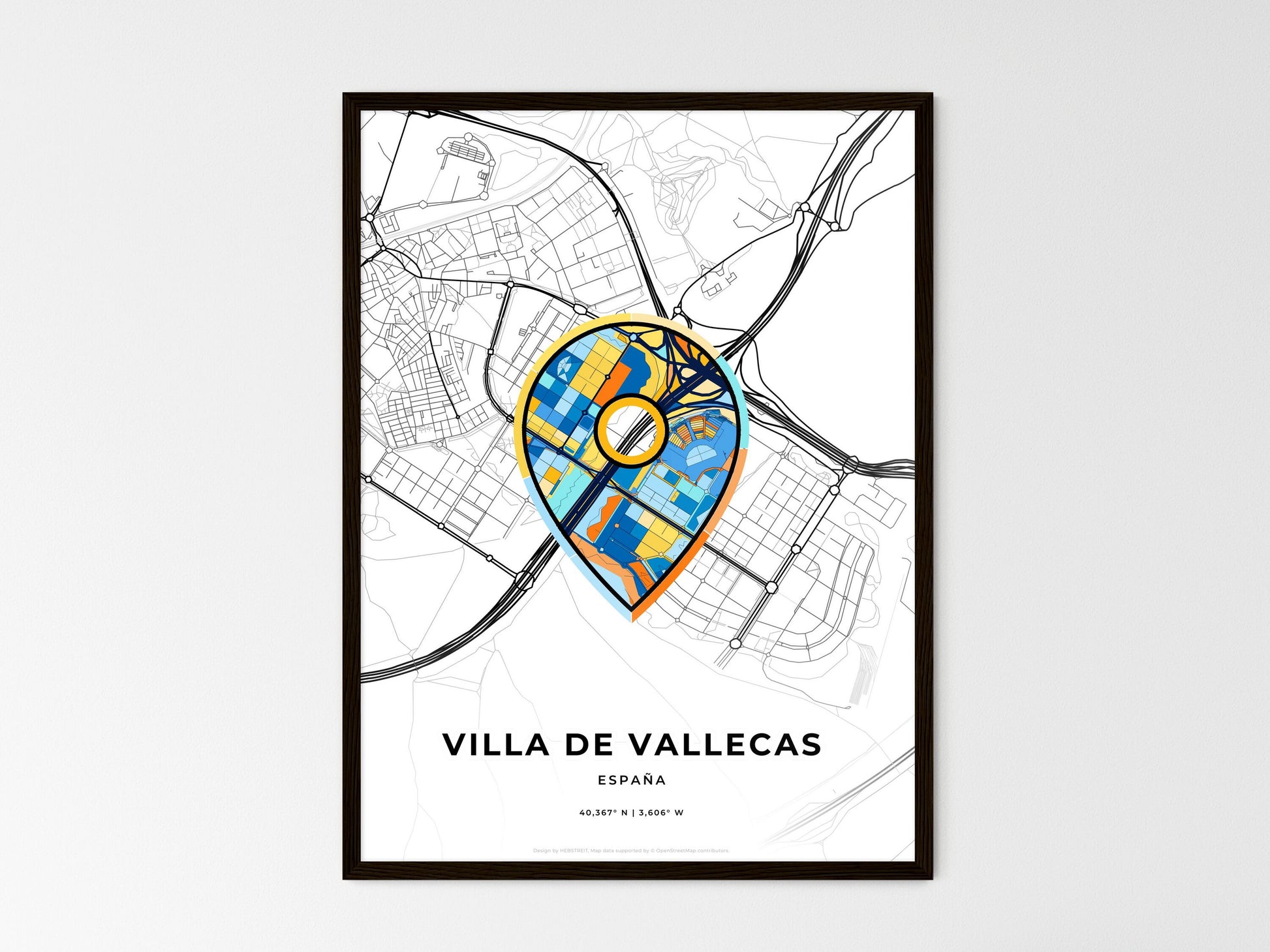 Villa De Vallecas Spain wedding art map with pointer icon