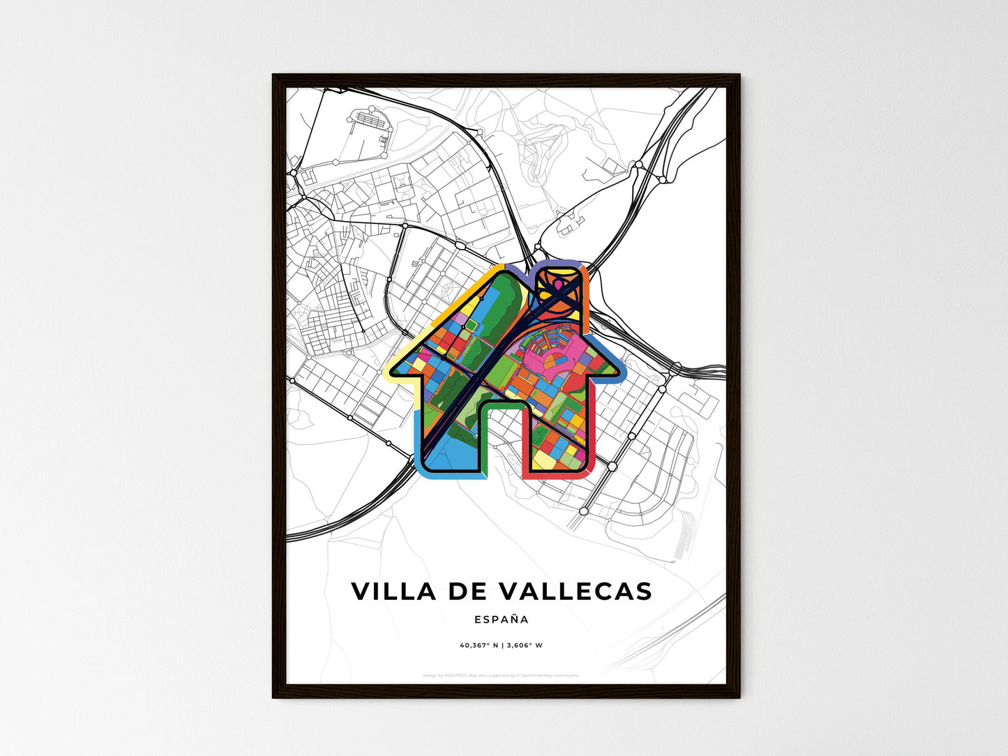 Villa De Vallecas Spain wedding art map with home icon