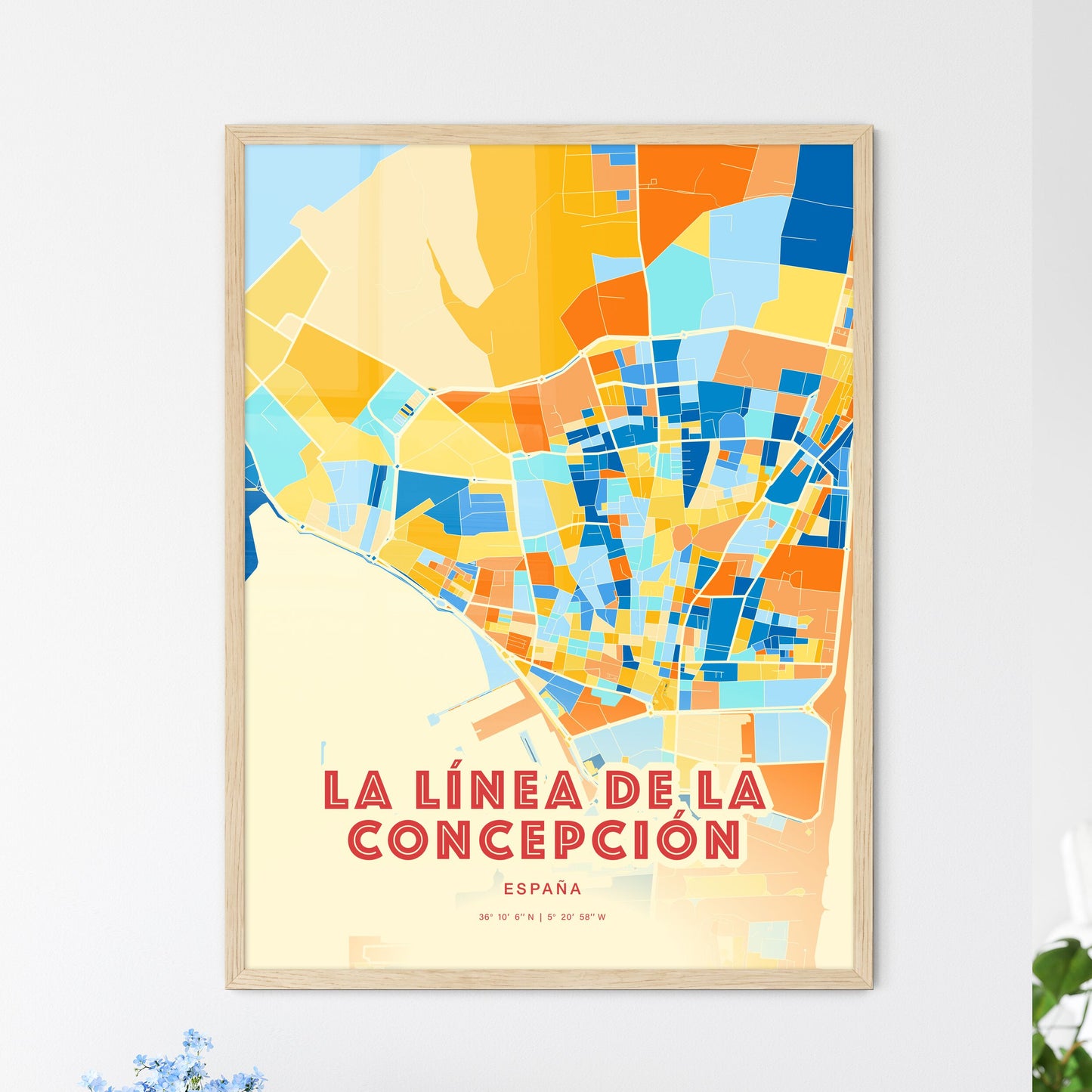 Colorful LA LÍNEA DE LA CONCEPCIÓN SPAIN Fine Art Map Blue Orange