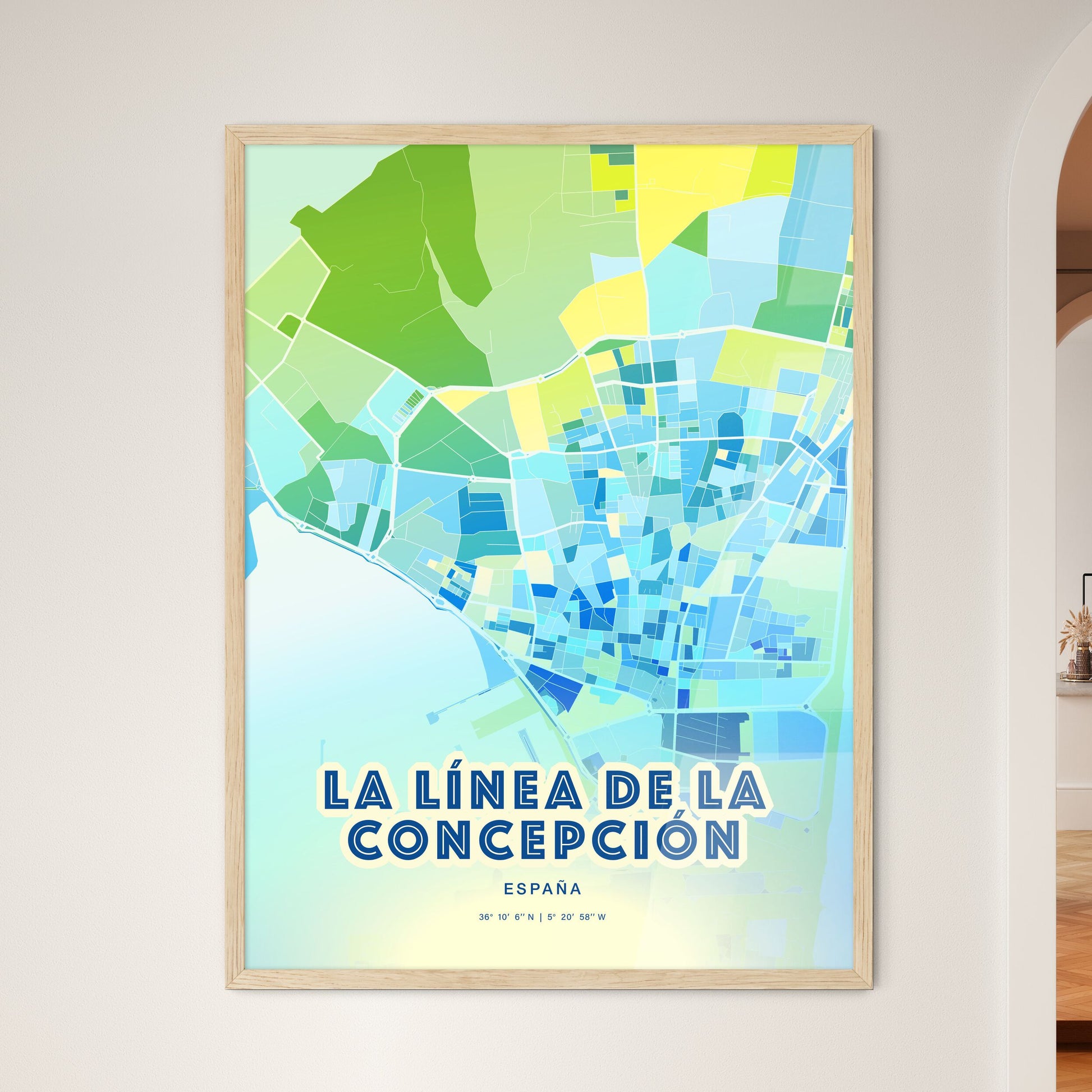 Colorful LA LÍNEA DE LA CONCEPCIÓN SPAIN Fine Art Map Cool Blue