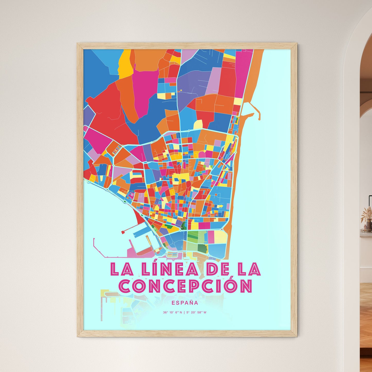 Colorful LA LÍNEA DE LA CONCEPCIÓN SPAIN Fine Art Map Crazy Colors