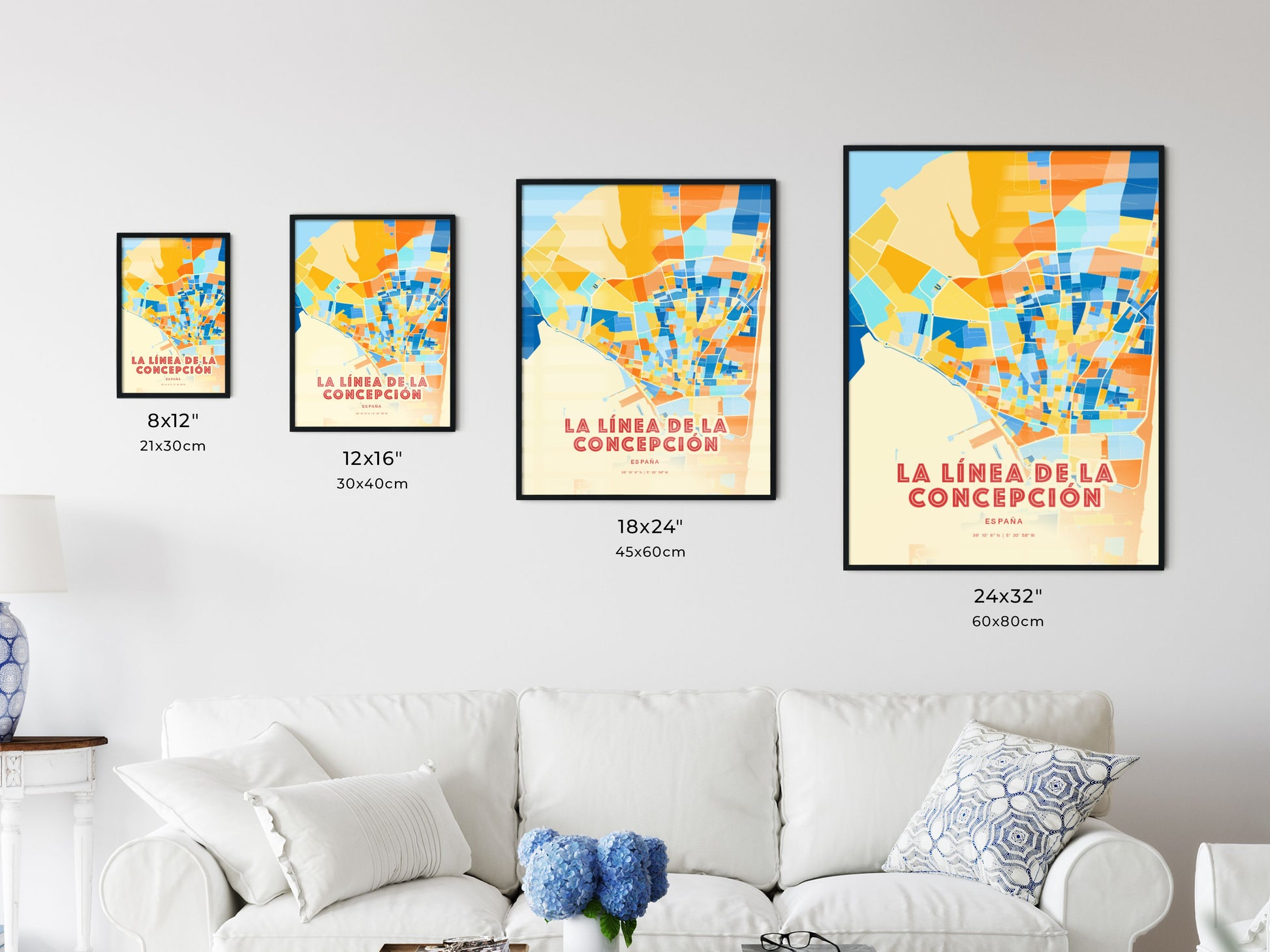 Colorful LA LÍNEA DE LA CONCEPCIÓN SPAIN Fine Art Map Blue Orange