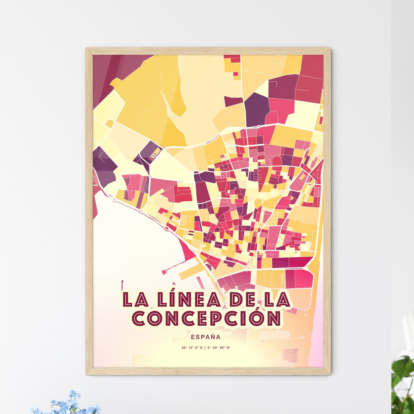 Colorful LA LÍNEA DE LA CONCEPCIÓN SPAIN Fine Art Map Hot Red