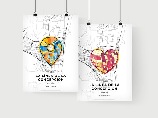 LA LÍNEA DE LA CONCEPCIÓN SPAIN minimal art map with a colorful icon. Where it all began, Couple map gift.