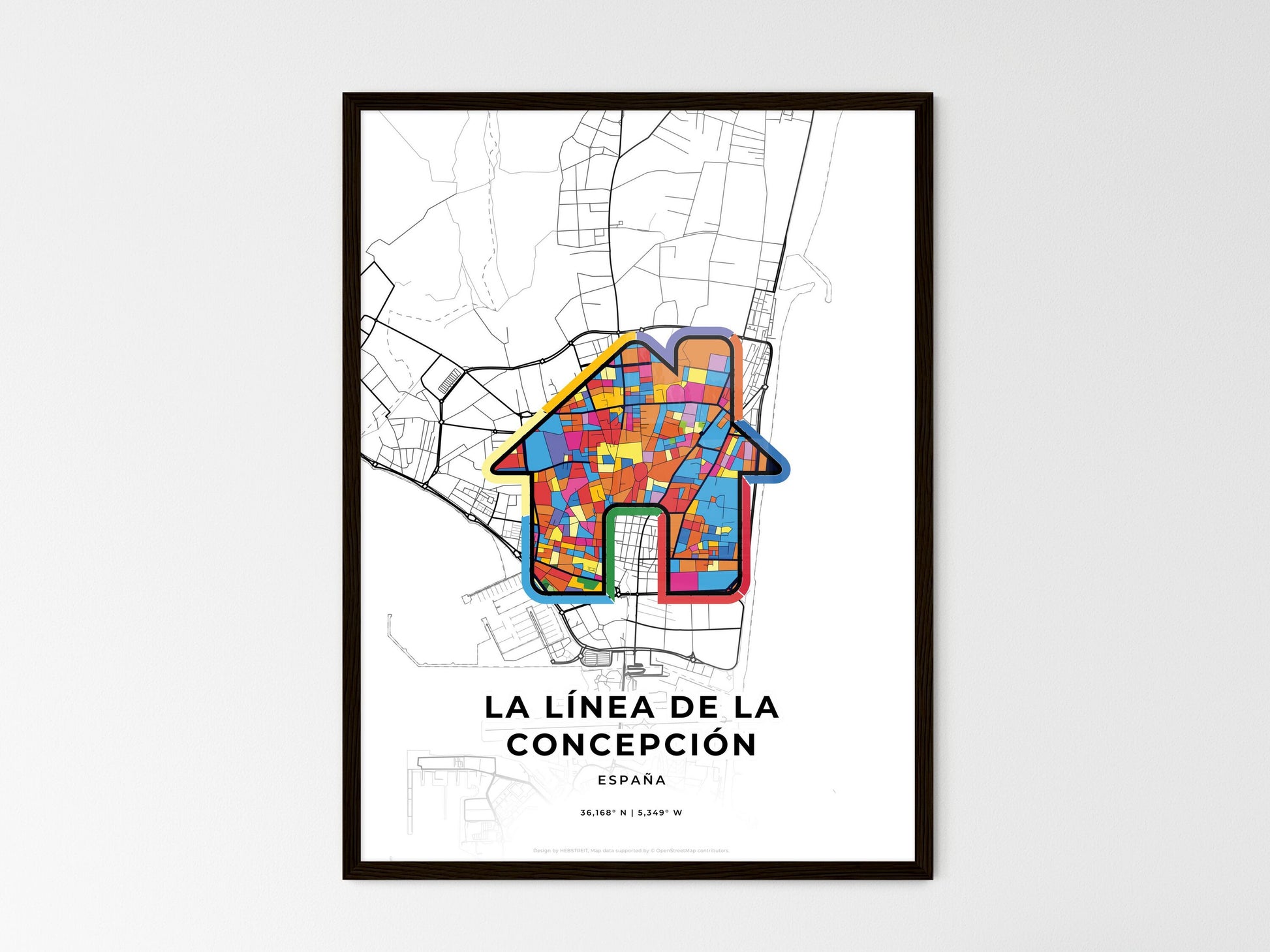 La Línea De La Concepción Spain wedding art map with home icon