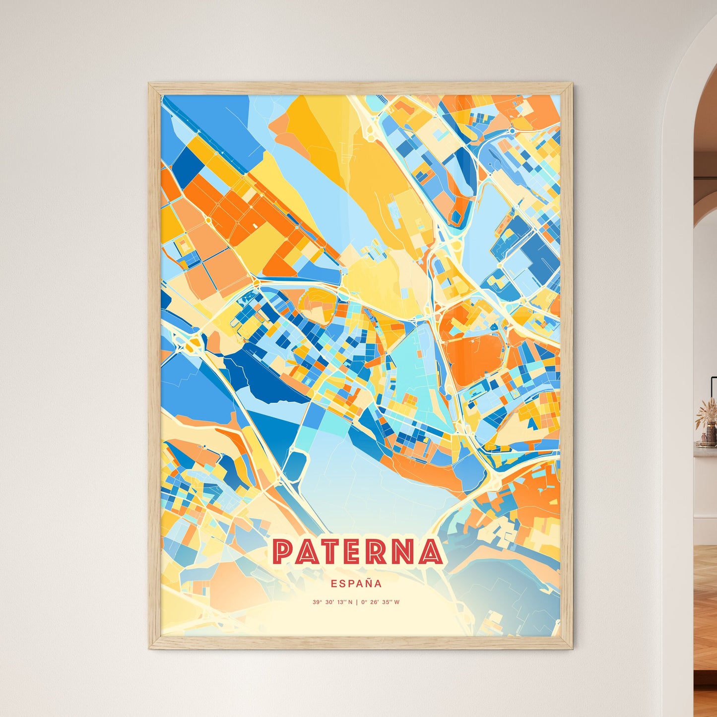 Colorful PATERNA SPAIN Fine Art Map Blue Orange