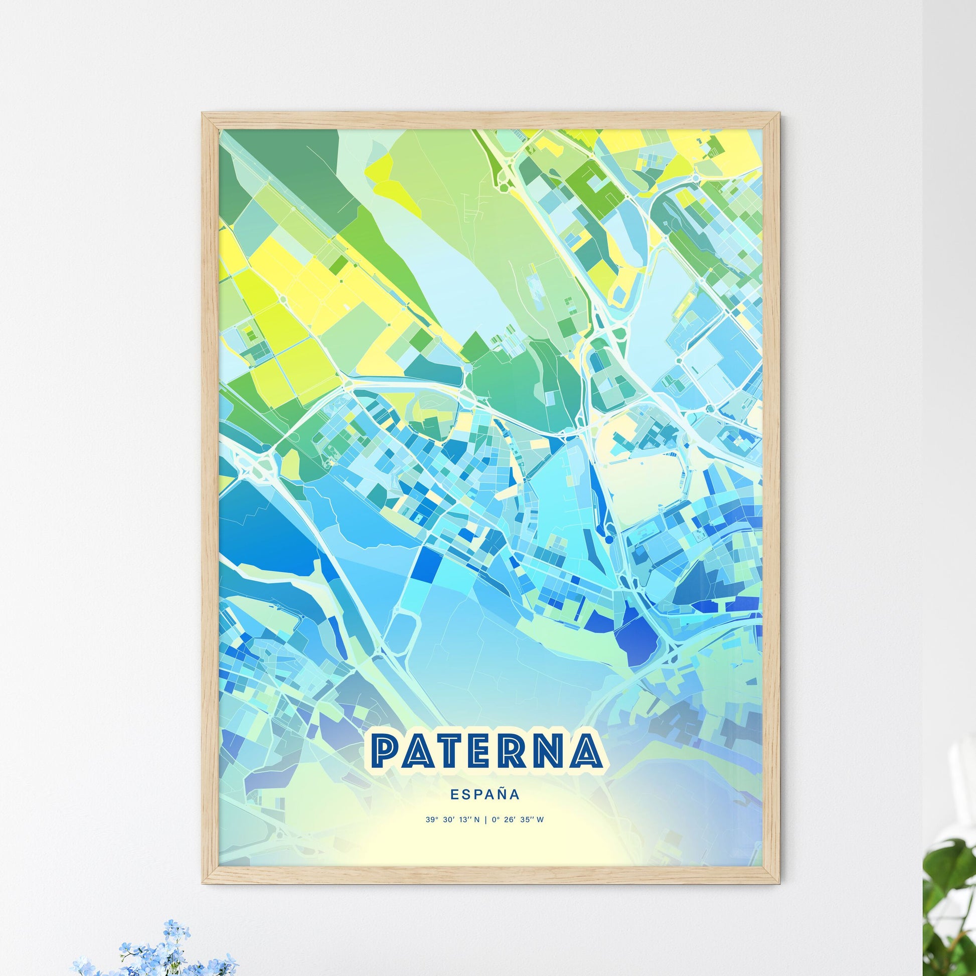 Colorful PATERNA SPAIN Fine Art Map Cool Blue