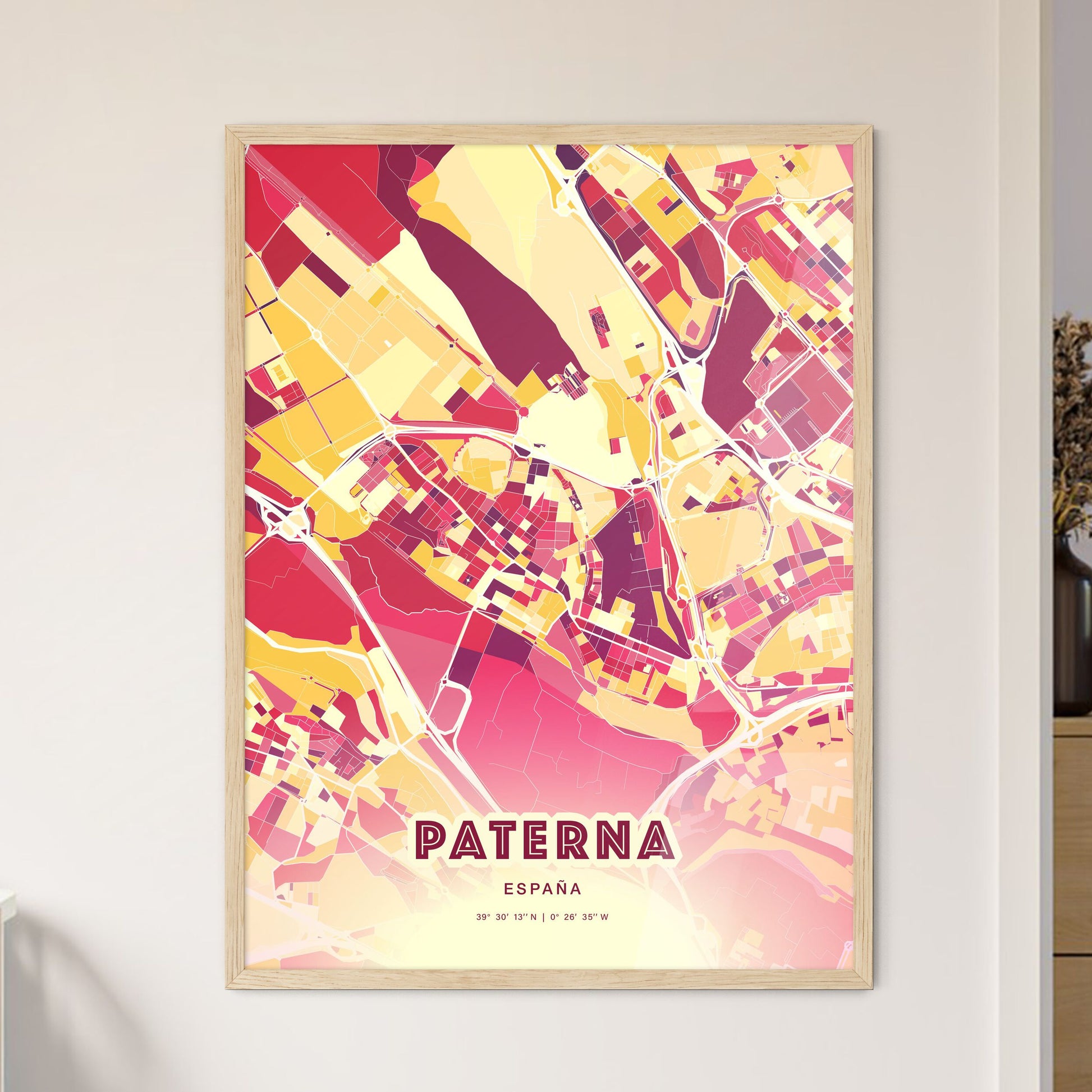 Colorful PATERNA SPAIN Fine Art Map Hot Red