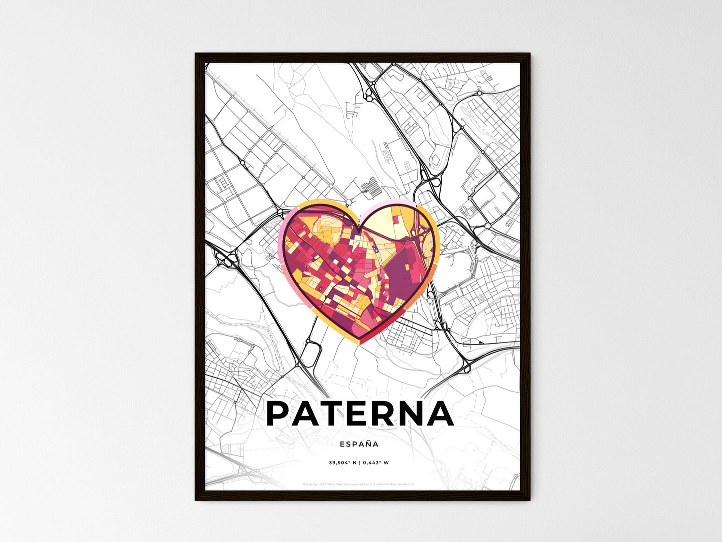 Paterna Spain wedding art map with heart icon