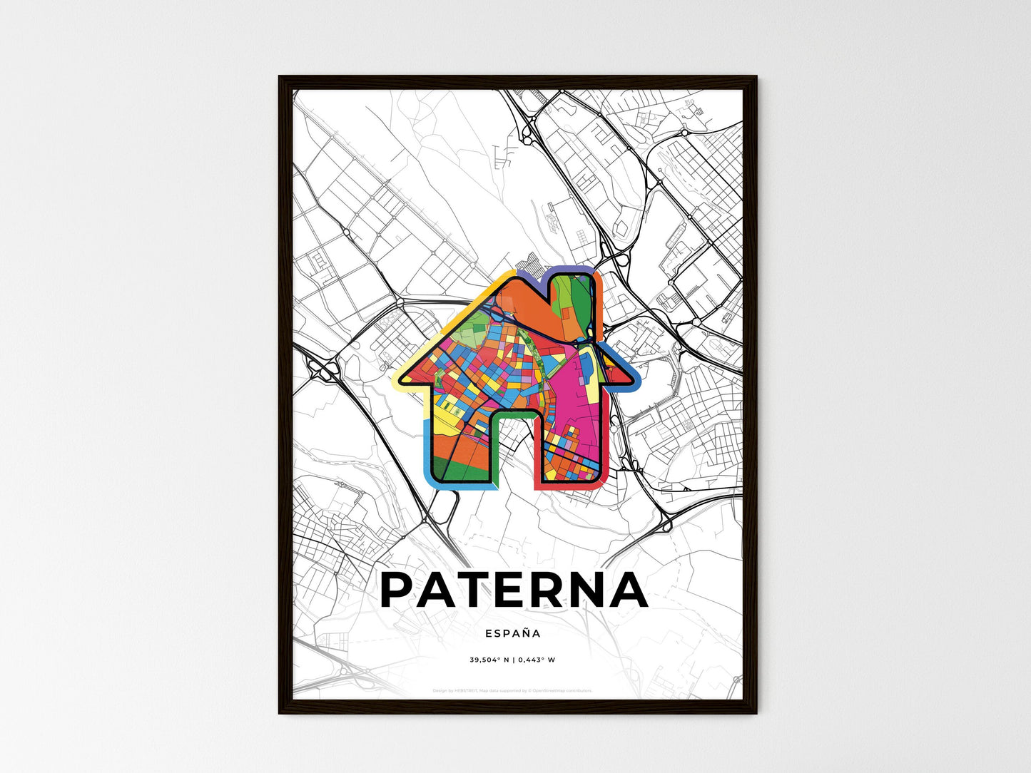 Paterna Spain wedding art map with home icon