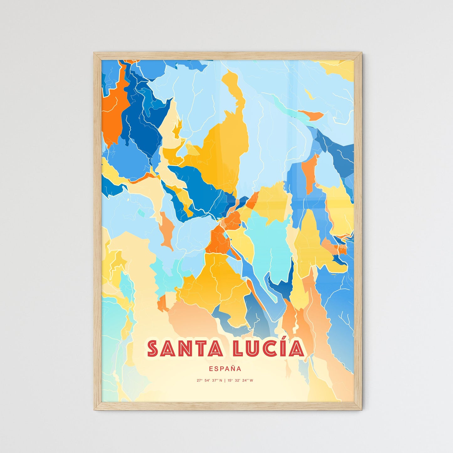 Colorful SANTA LUCÍA SPAIN Fine Art Map Blue Orange