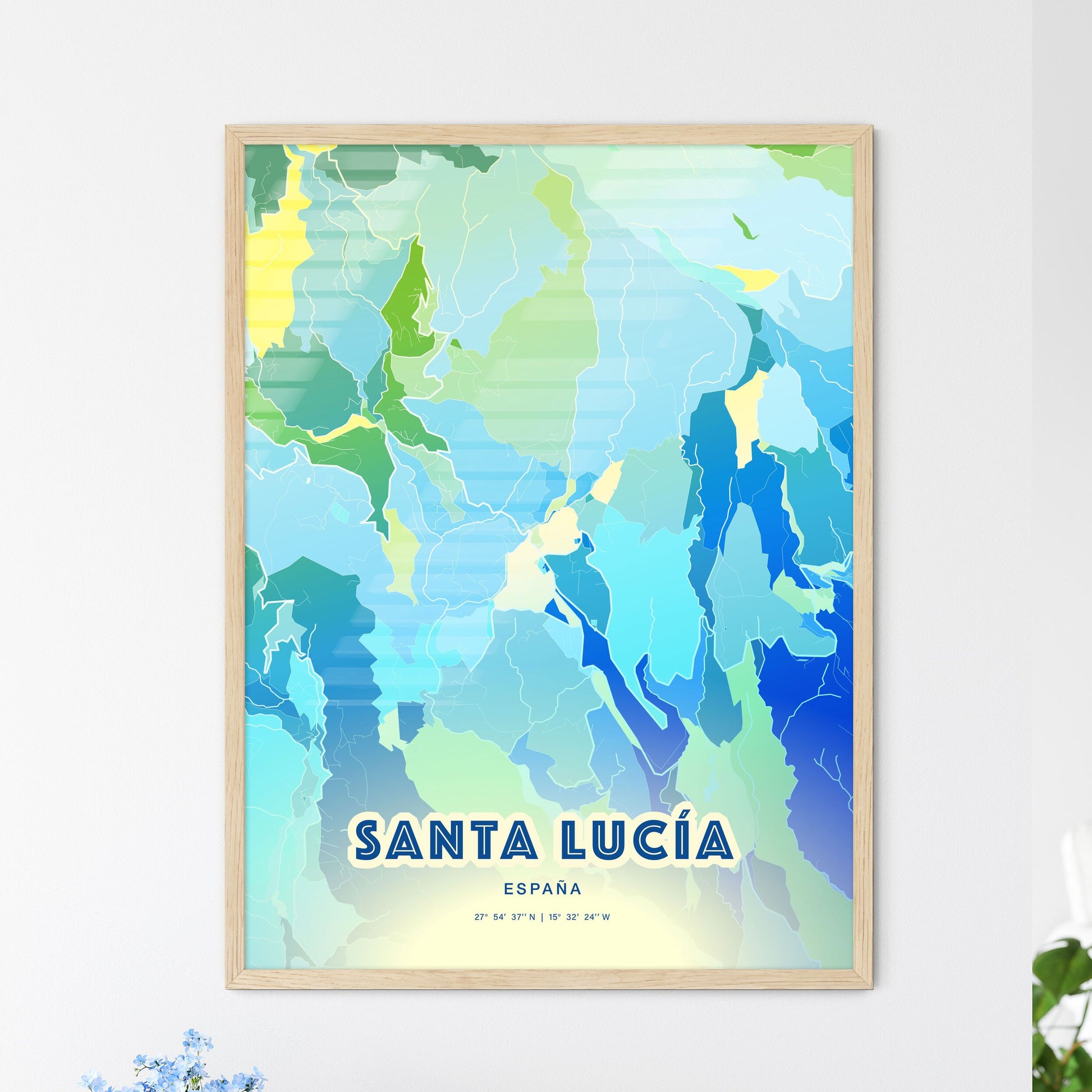 Colorful SANTA LUCÍA SPAIN Fine Art Map Cool Blue