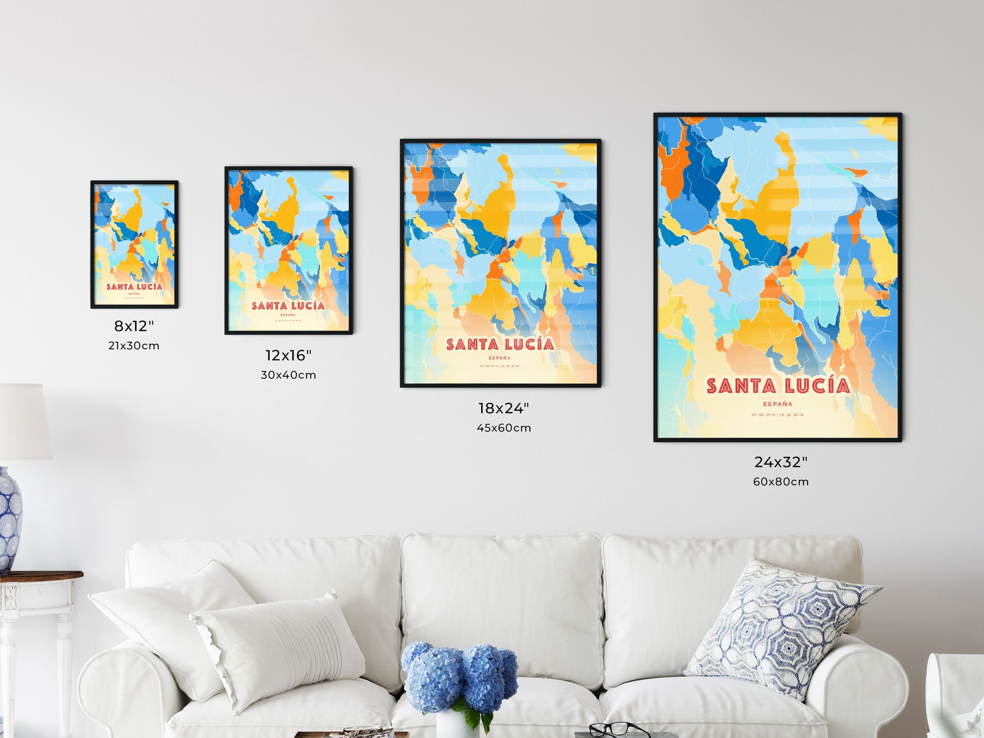 Colorful SANTA LUCÍA SPAIN Fine Art Map Blue Orange