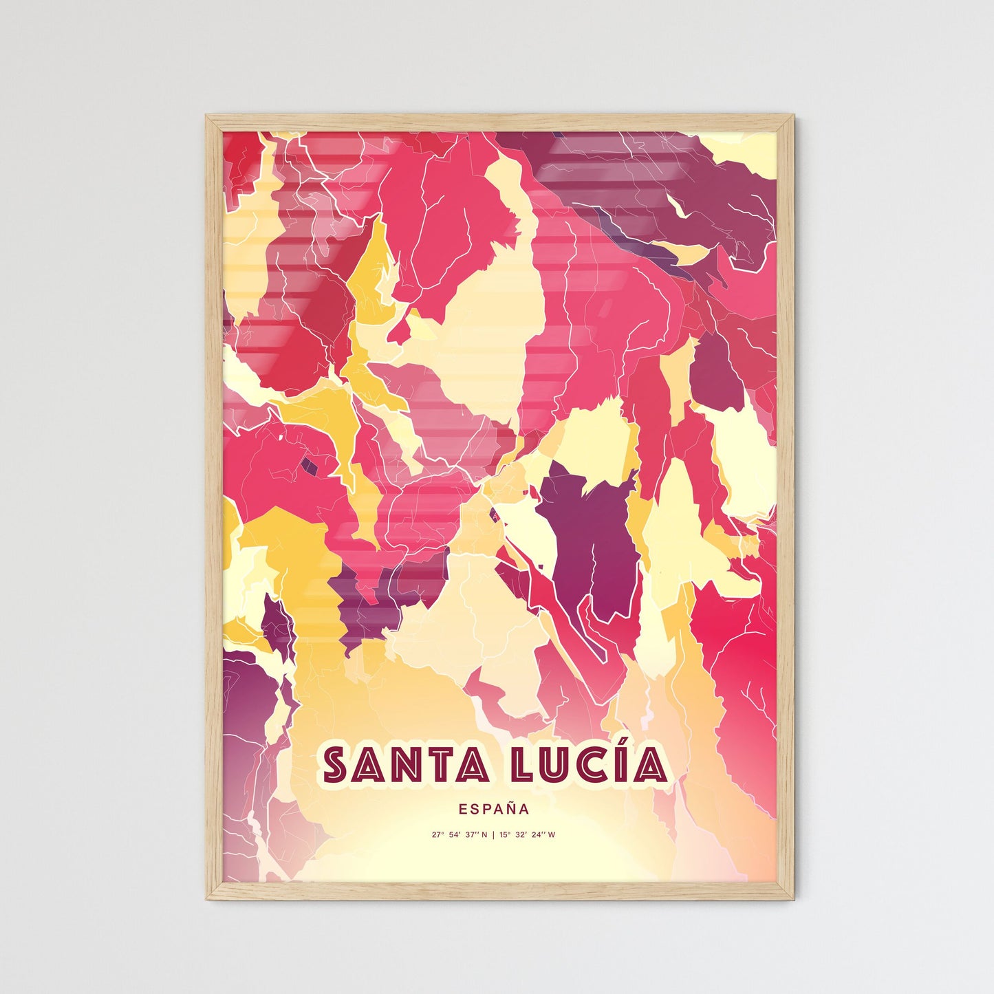 Colorful SANTA LUCÍA SPAIN Fine Art Map Hot Red