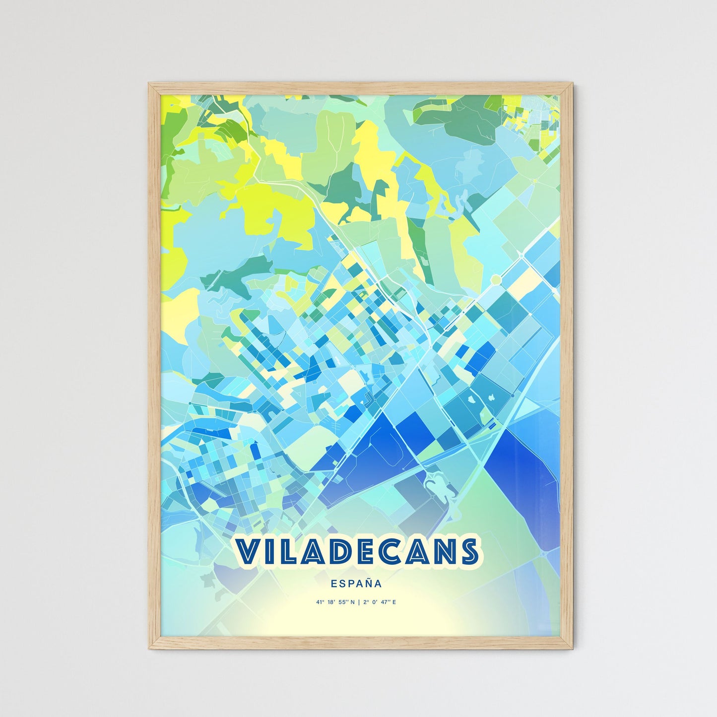 Colorful VILADECANS SPAIN Fine Art Map Cool Blue