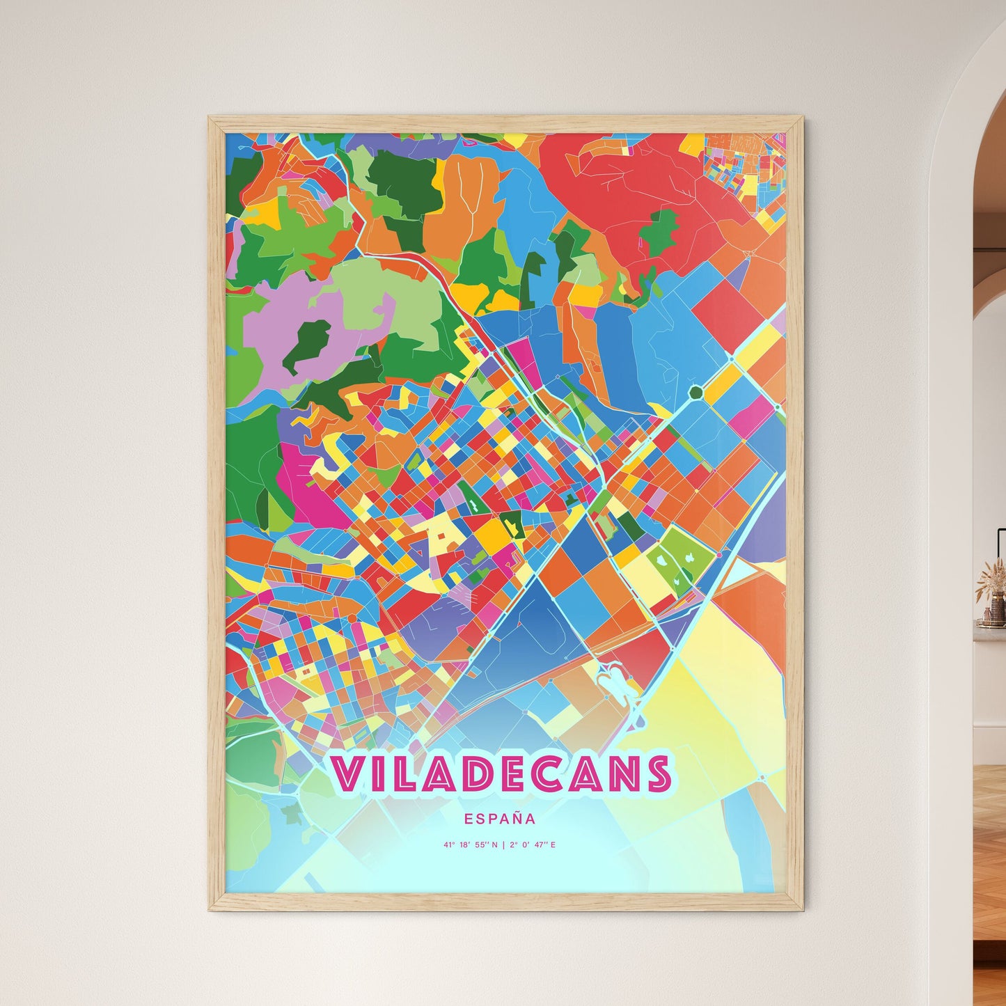 Colorful VILADECANS SPAIN Fine Art Map Crazy Colors