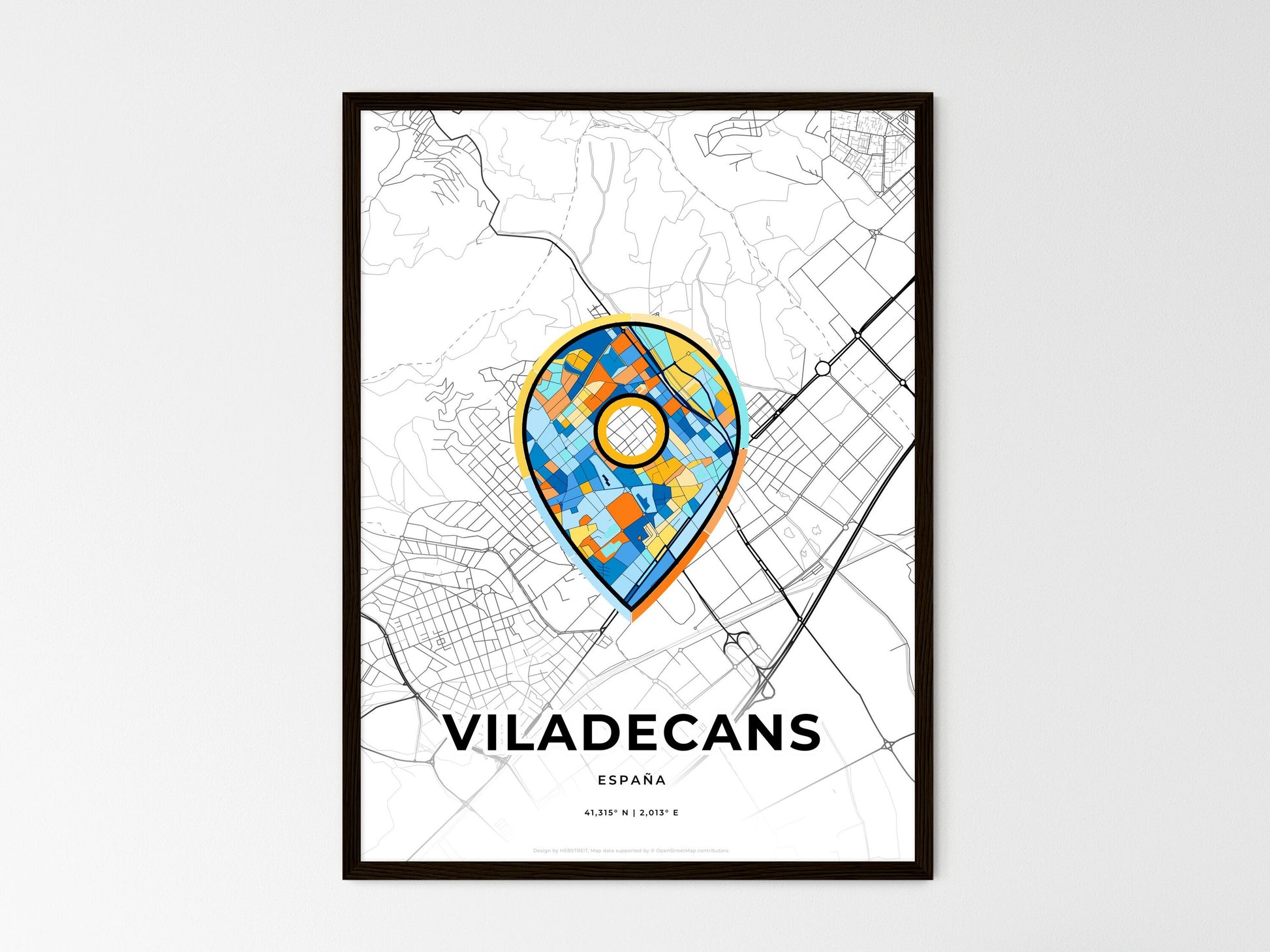 Viladecans Spain wedding art map with pointer icon