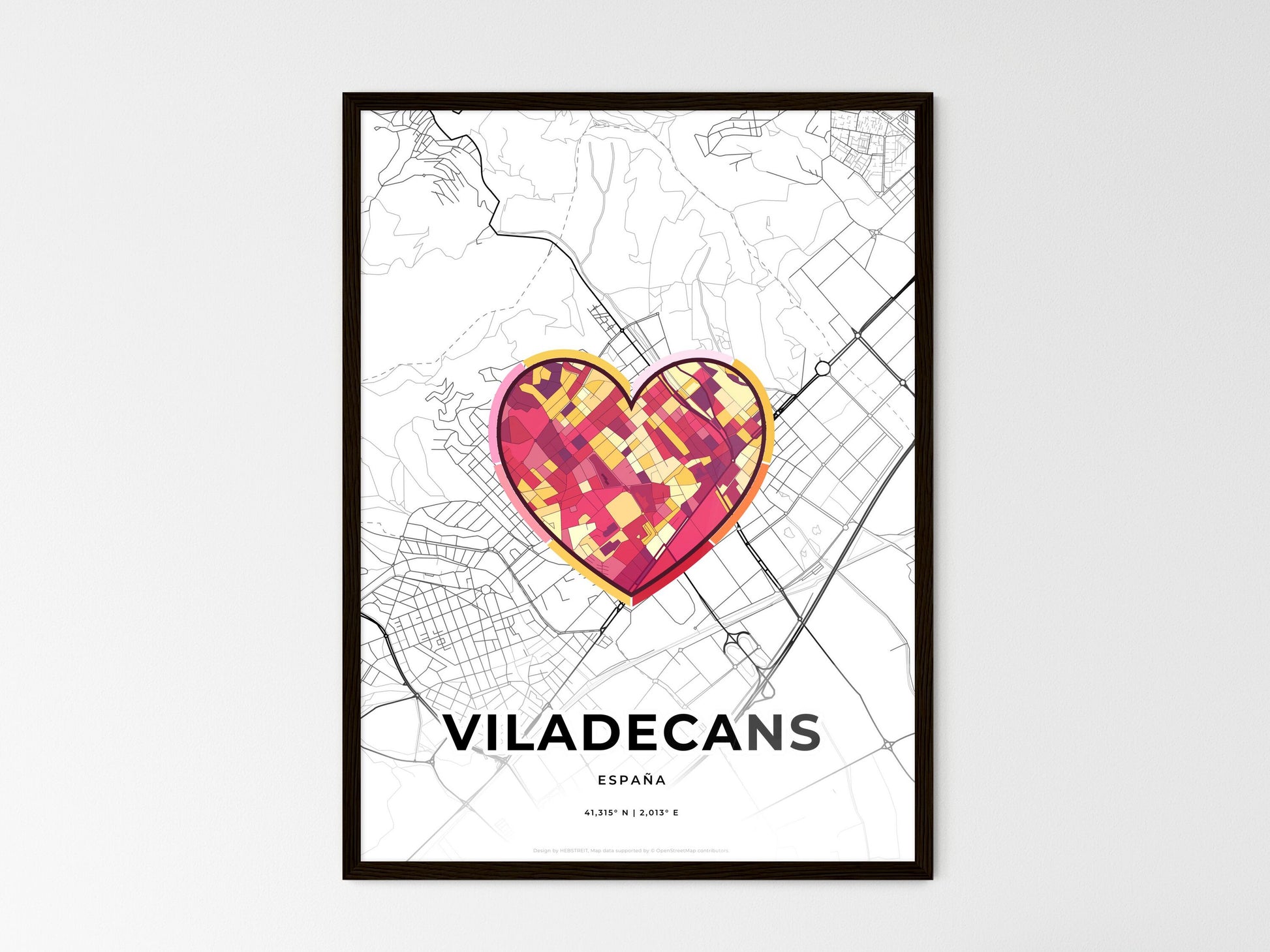 Viladecans Spain wedding art map with heart icon