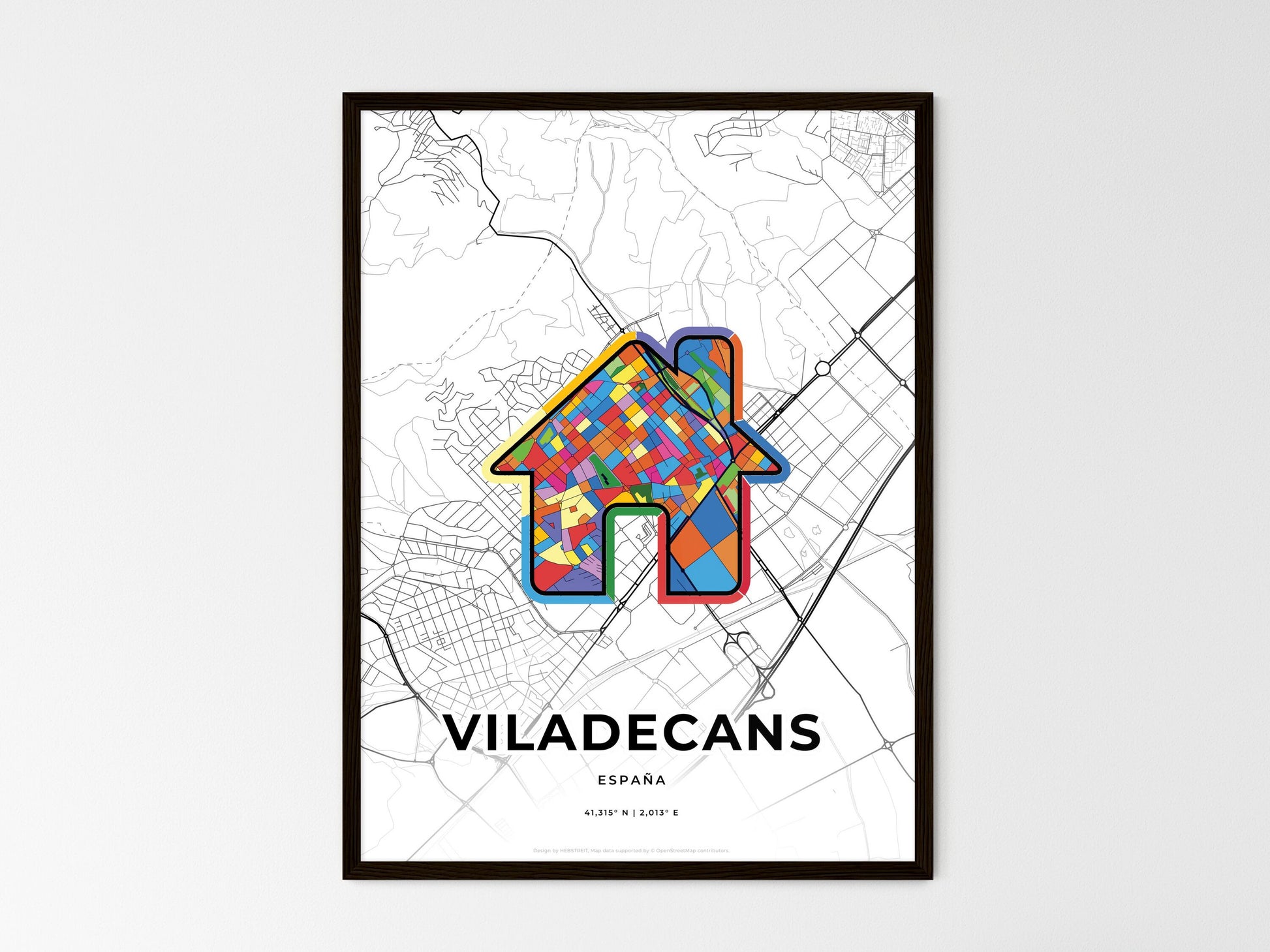 Viladecans Spain wedding art map with home icon