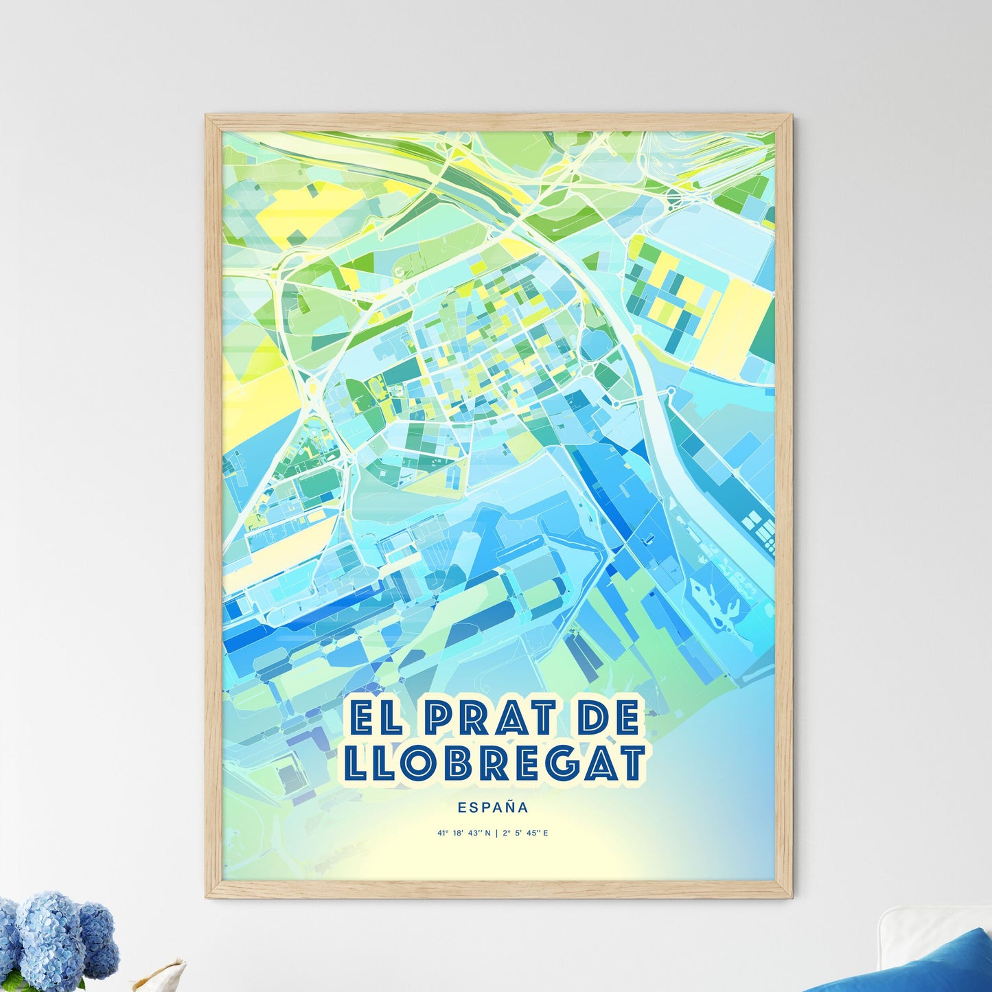 Colorful EL PRAT DE LLOBREGAT SPAIN Fine Art Map Cool Blue