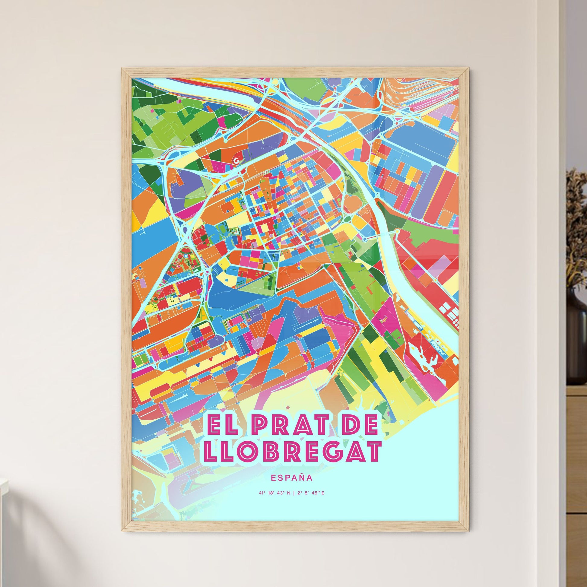 Colorful EL PRAT DE LLOBREGAT SPAIN Fine Art Map Crazy Colors