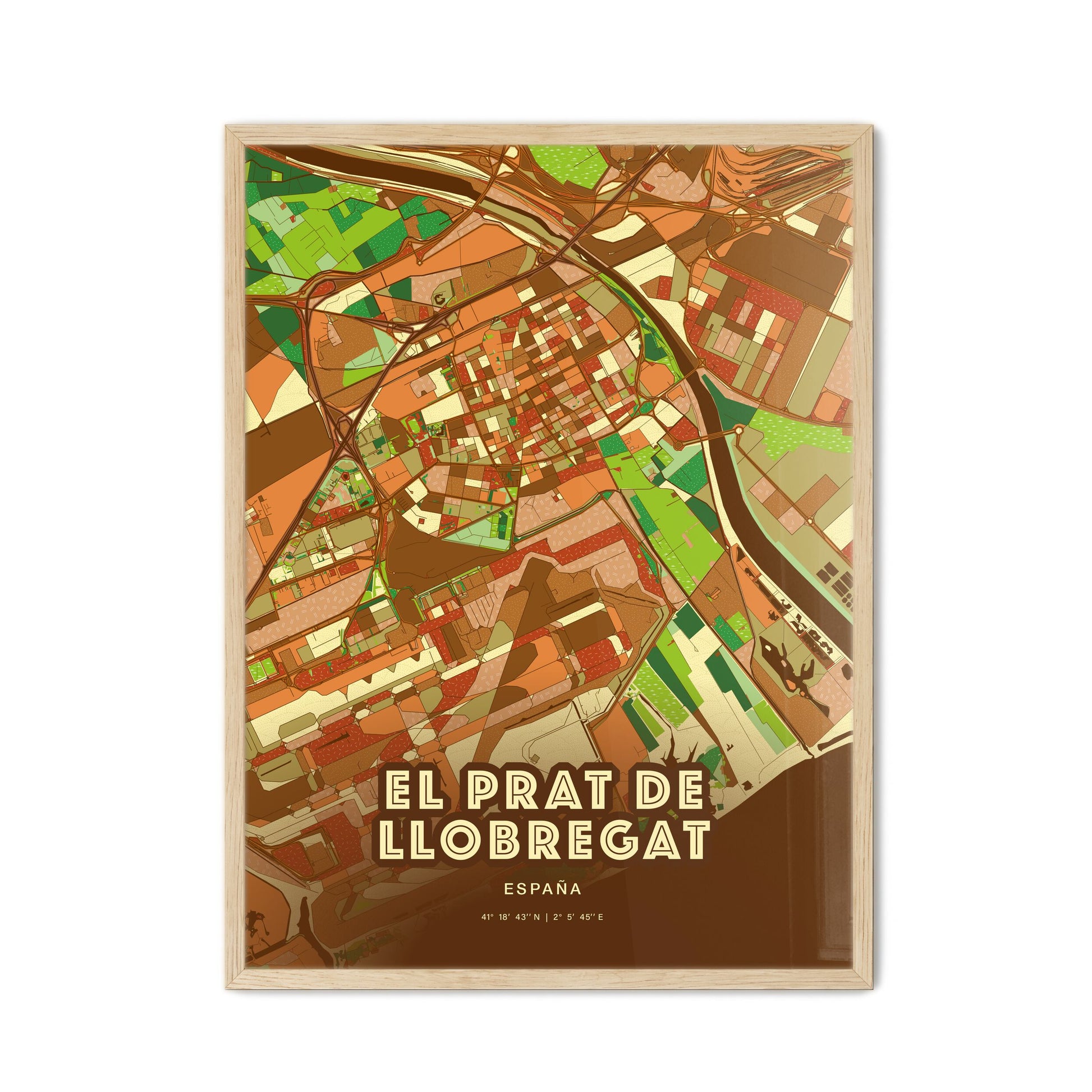 Colorful EL PRAT DE LLOBREGAT SPAIN Fine Art Map Farmhouse